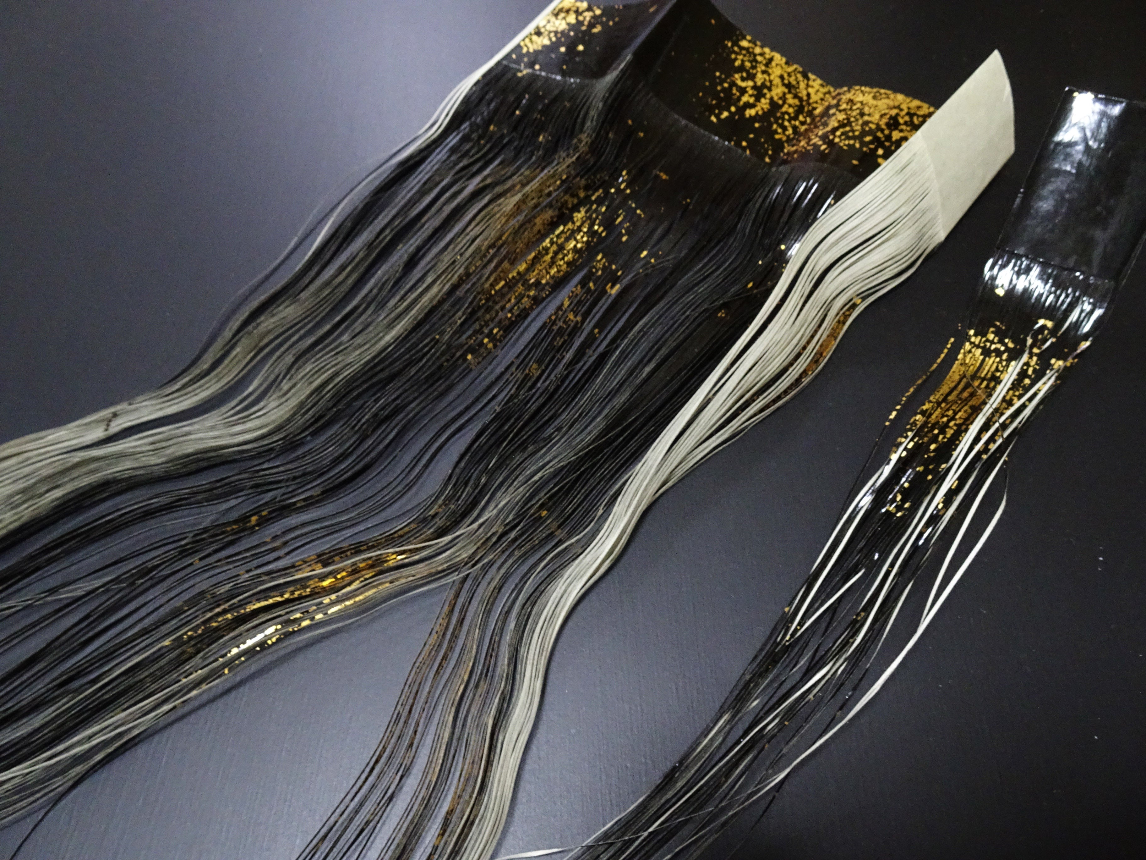 Super Rare Vintage Saga Nishiki Flat Urushi lacquer Kinsunago Thread – Premium Hira-haku, Traditional Japanese Textile Material 16005