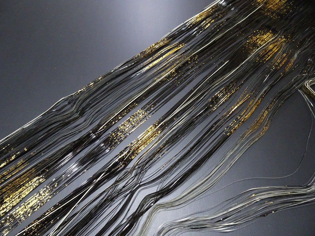 Super Rare Vintage Saga Nishiki Flat Urushi lacquer Kinsunago Thread – Premium Hira-haku, Traditional Japanese Textile Material 16005