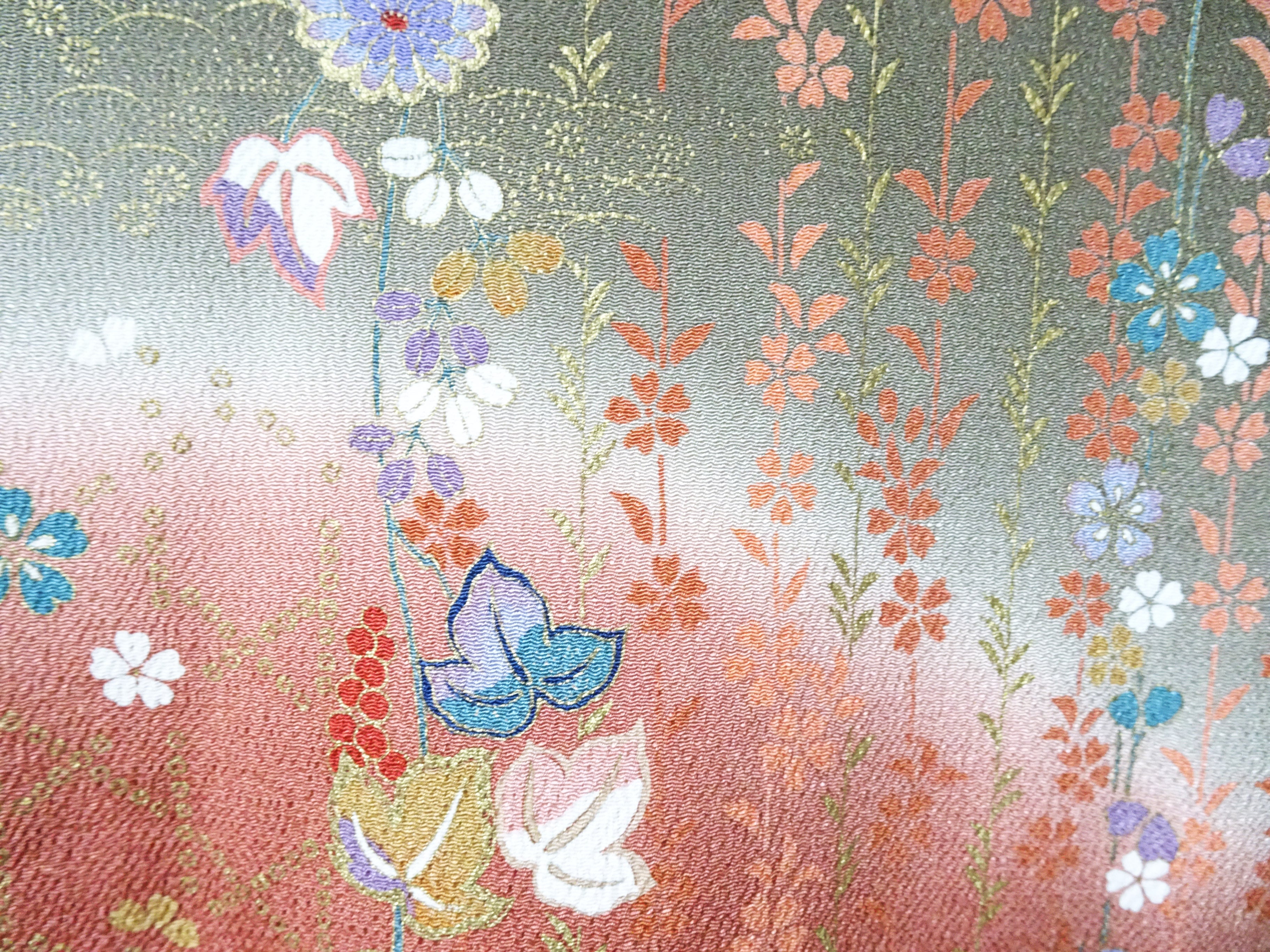 Japanese Kimono Chirimen Silk Homongi Bokashi Dyed Luxurious Floral Pattern 18101