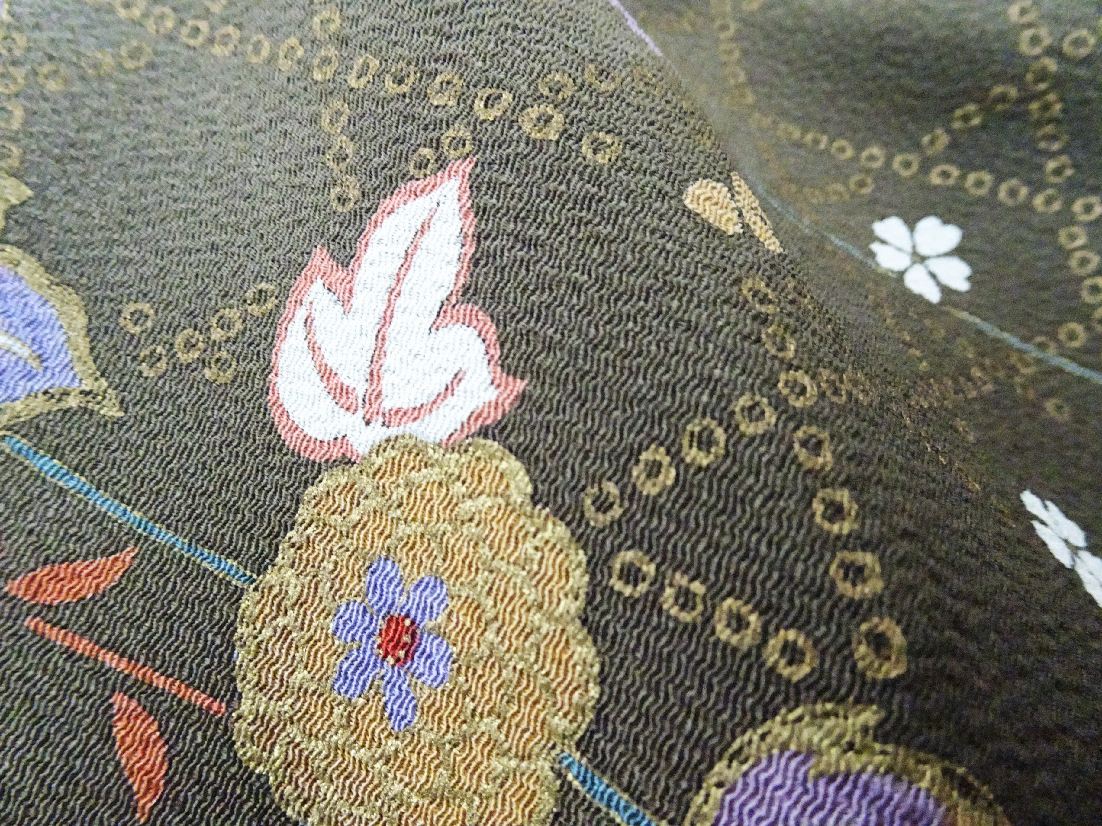 Japanese Kimono Chirimen Silk Homongi Bokashi Dyed Luxurious Floral Pattern 18101