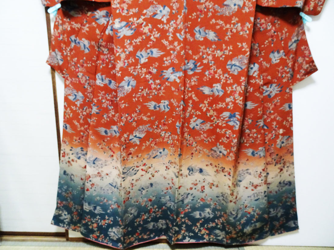 Japanese Kimono Chirimen Silk Homongi Bokashi Dyed Luxurious Floral Pattern 18102