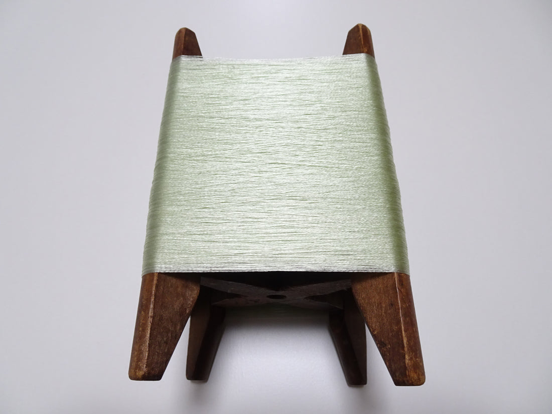 Japanese Vintage Wooden Spool & Silk Thread Embroidery 17985