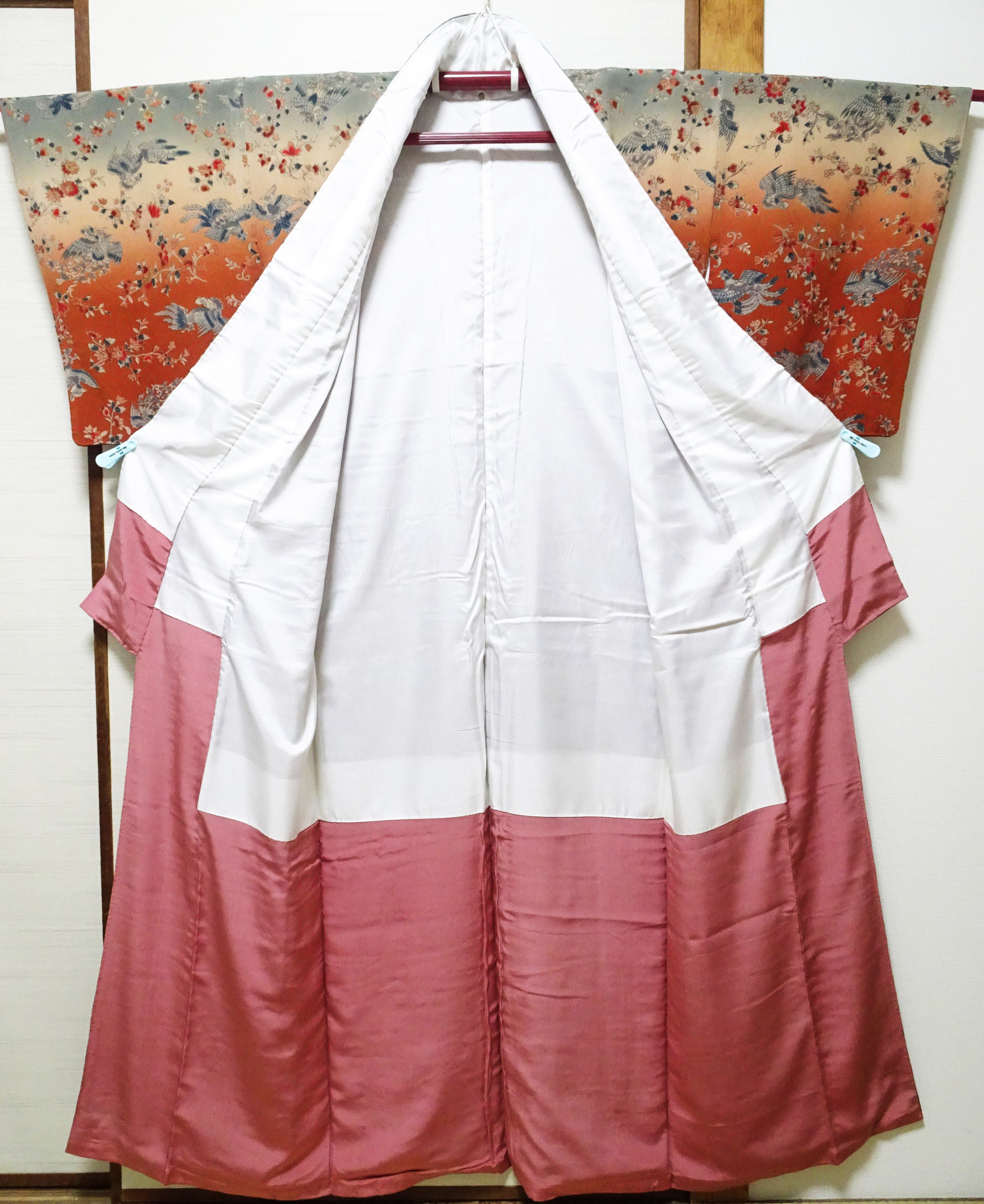Japanese Kimono Chirimen Silk Homongi Bokashi Dyed Luxurious Floral Pattern 18102