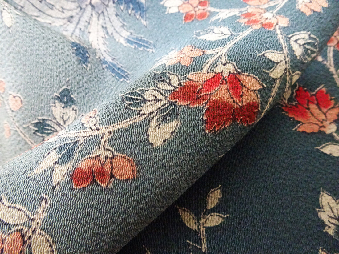 Japanese Kimono Chirimen Silk Homongi Bokashi Dyed Luxurious Floral Pattern 18102