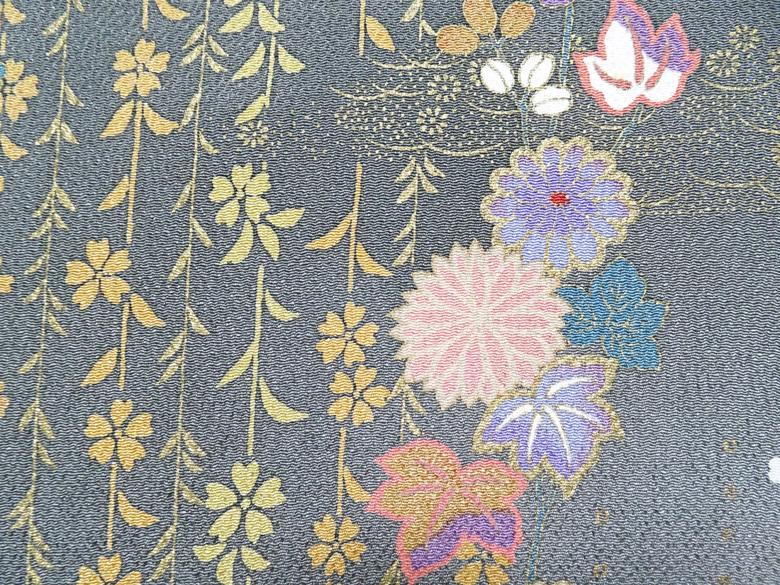 Japanese Kimono Chirimen Silk Homongi Bokashi Dyed Luxurious Floral Pattern 18103