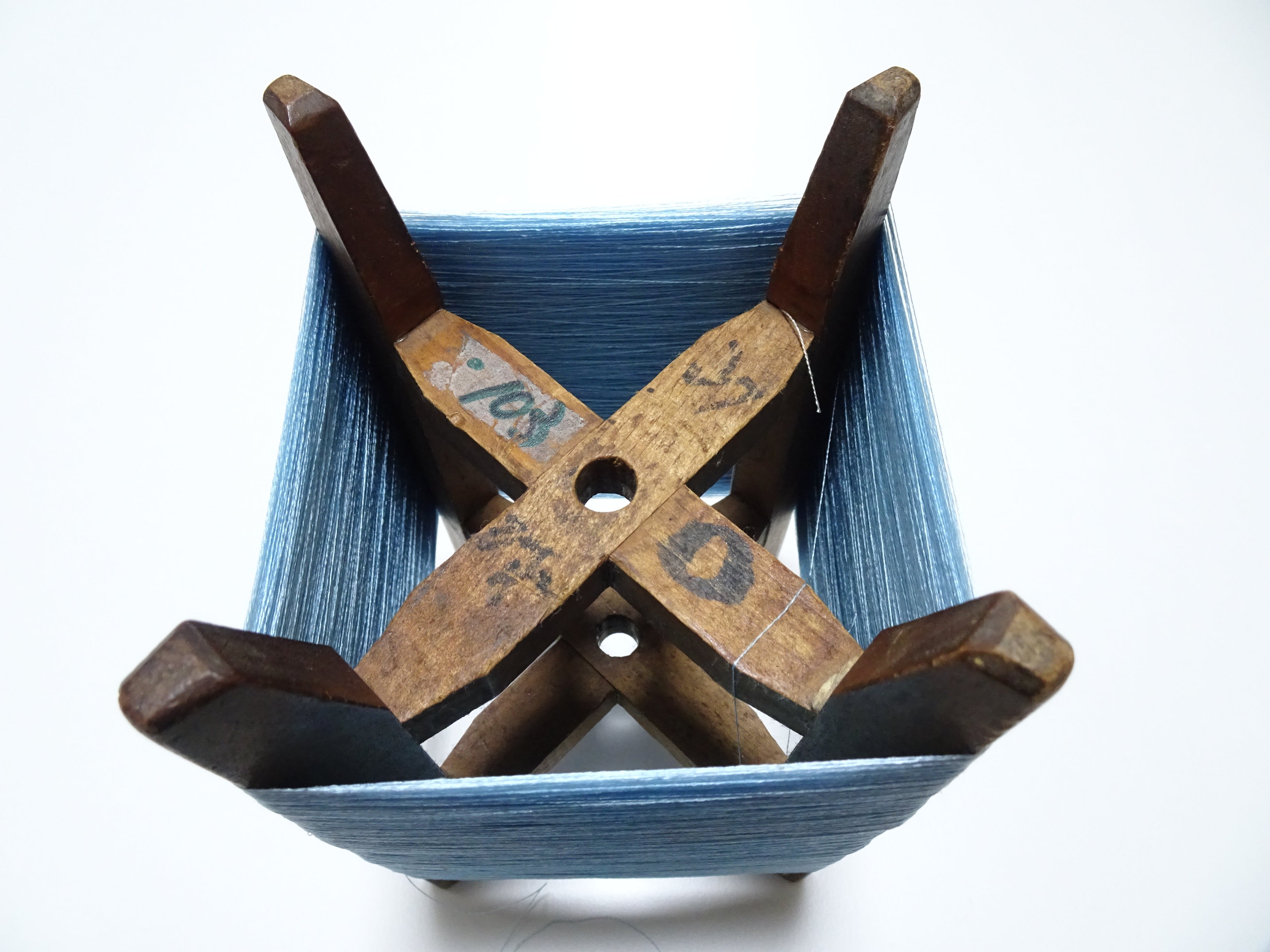 Japanese Vintage Wooden Spool & Silk Thread Embroidery 17988