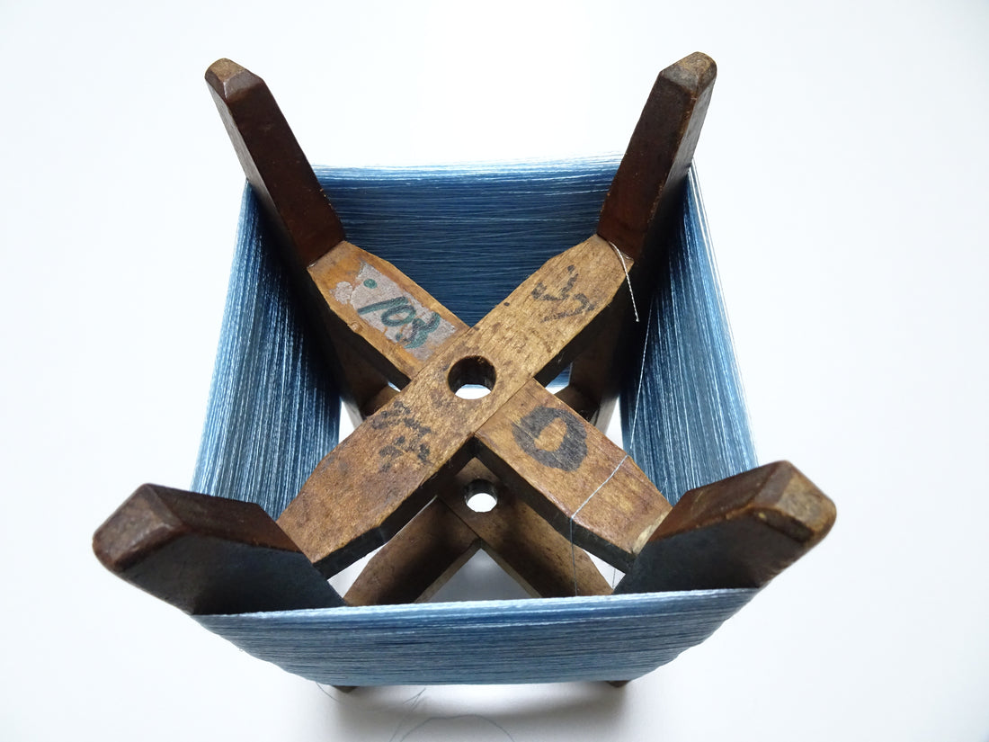 Japanese Vintage Wooden Spool & Silk Thread Embroidery 17988