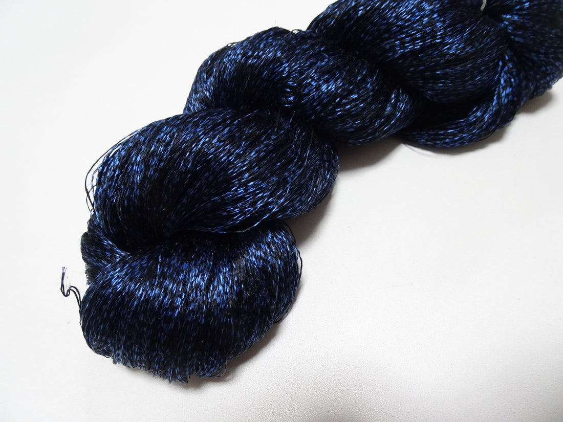 Japanese Vintage Super Rare Indigo Mud Dyeing Kasuri loose Twisted Silk Thread Embroidery & weave 13602