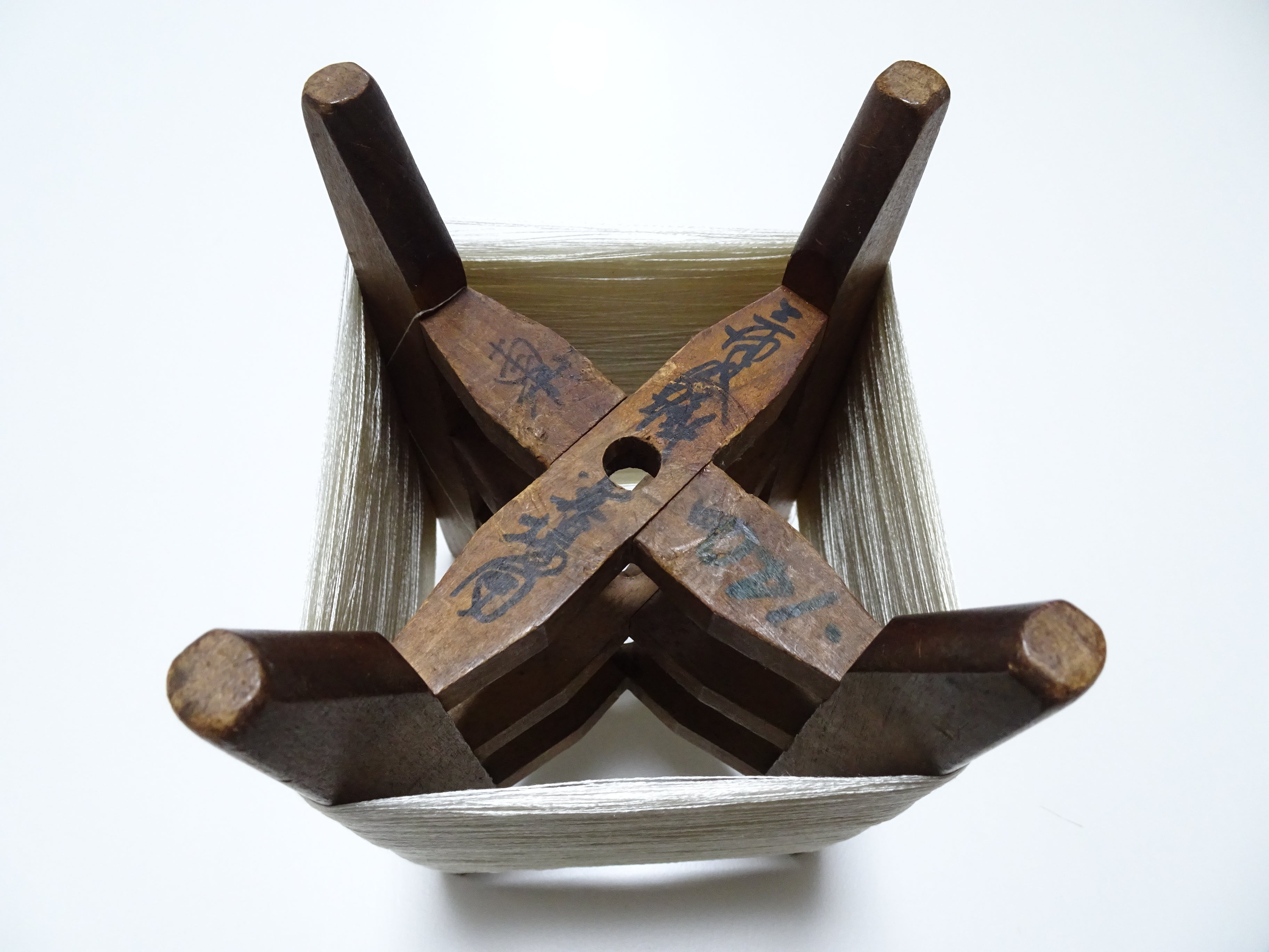 Japanese Vintage Wooden Spool & Silk Thread Embroidery 17990