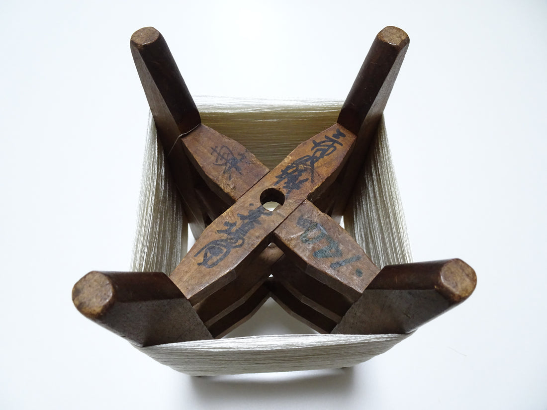 Japanese Vintage Wooden Spool & Silk Thread Embroidery 17990