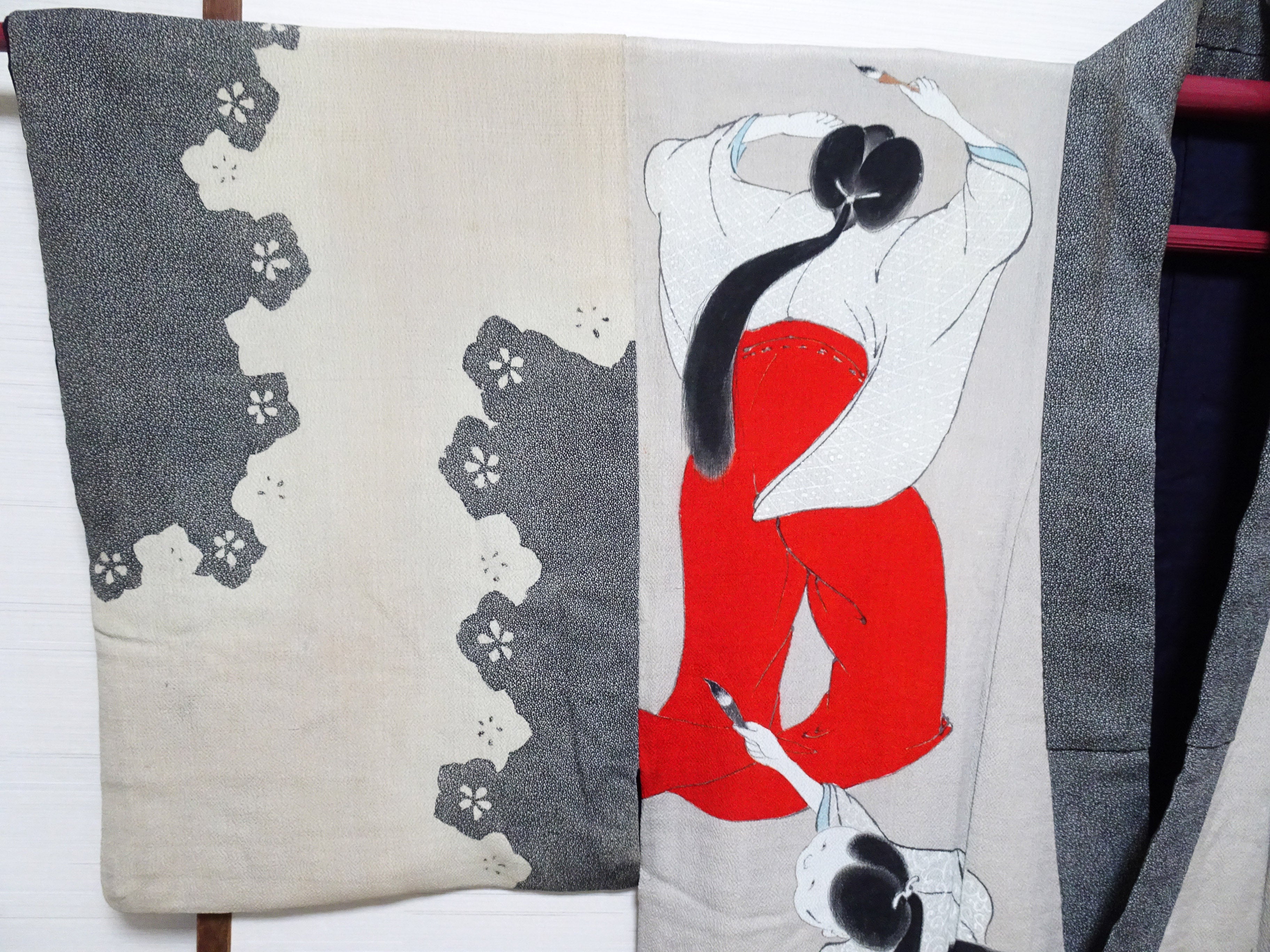 Antique Rare Edo–Meiji Men's Kimono with Yuna Bathhouse Scene 18104