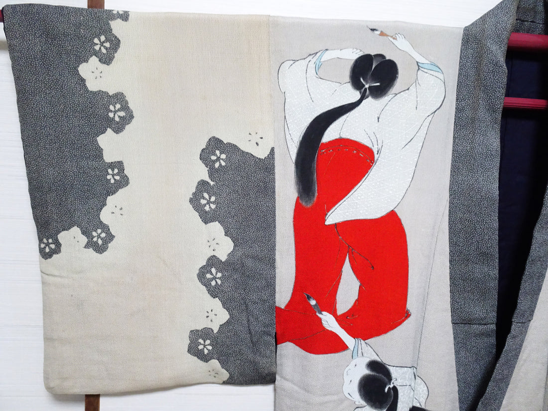 Antique Rare Edo–Meiji Men's Kimono with Yuna Bathhouse Scene 18104