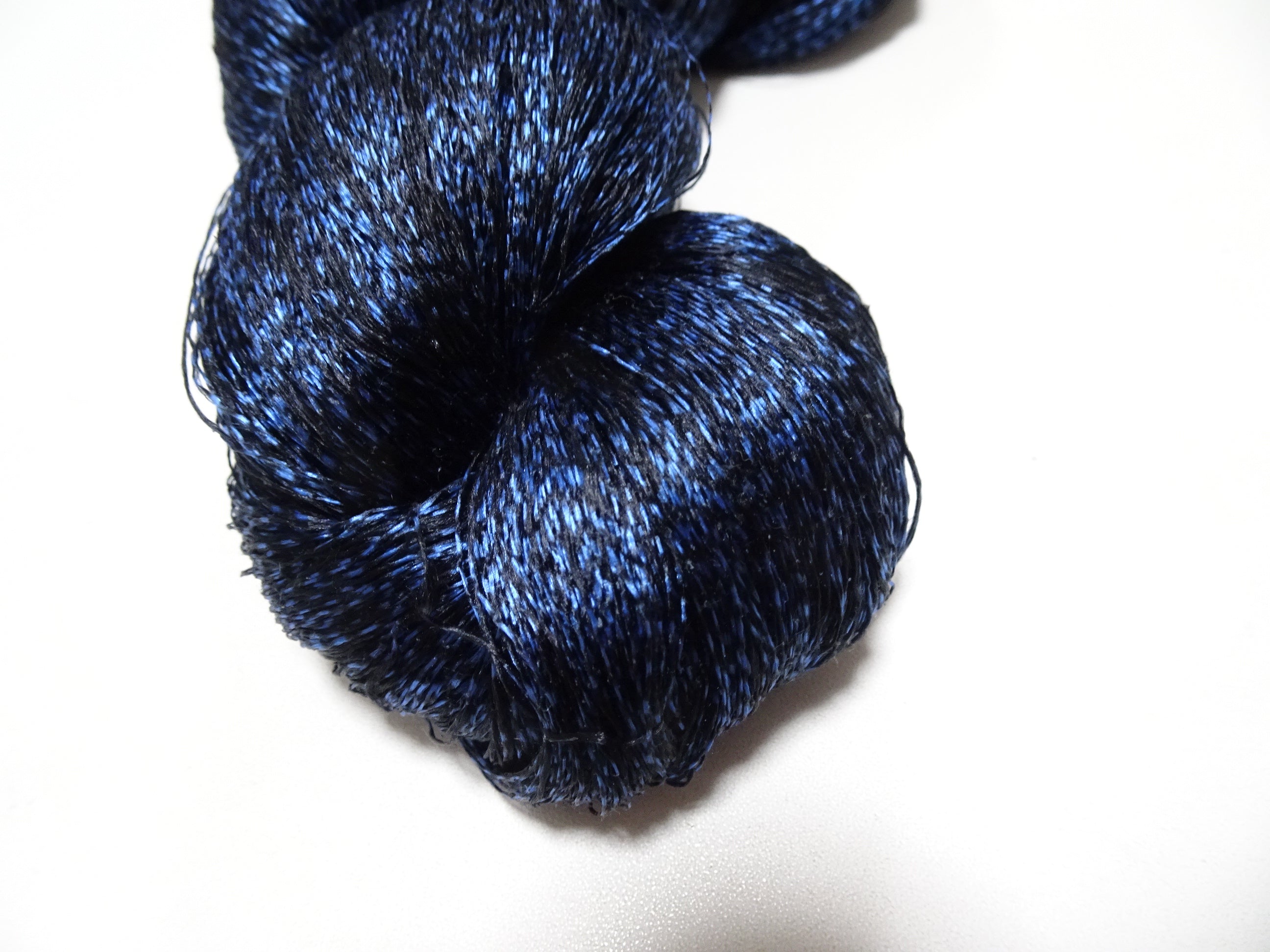 Japanese Vintage Super Rare Indigo Mud Dyeing Kasuri loose Twisted Silk Thread Embroidery & weave 13602