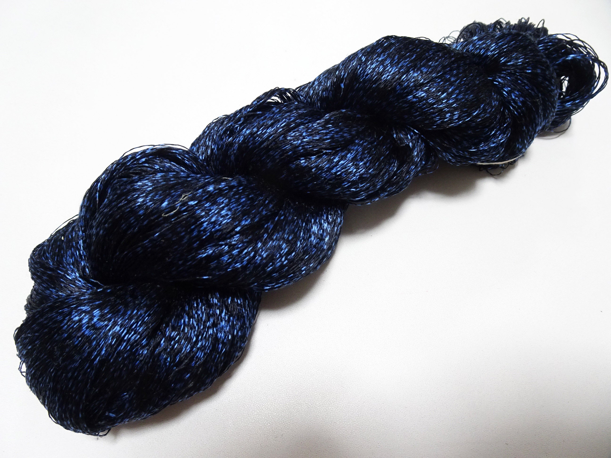 Japanese Vintage Super Rare Indigo Mud Dyeing Kasuri loose Twisted Silk Thread Embroidery & weave 13603