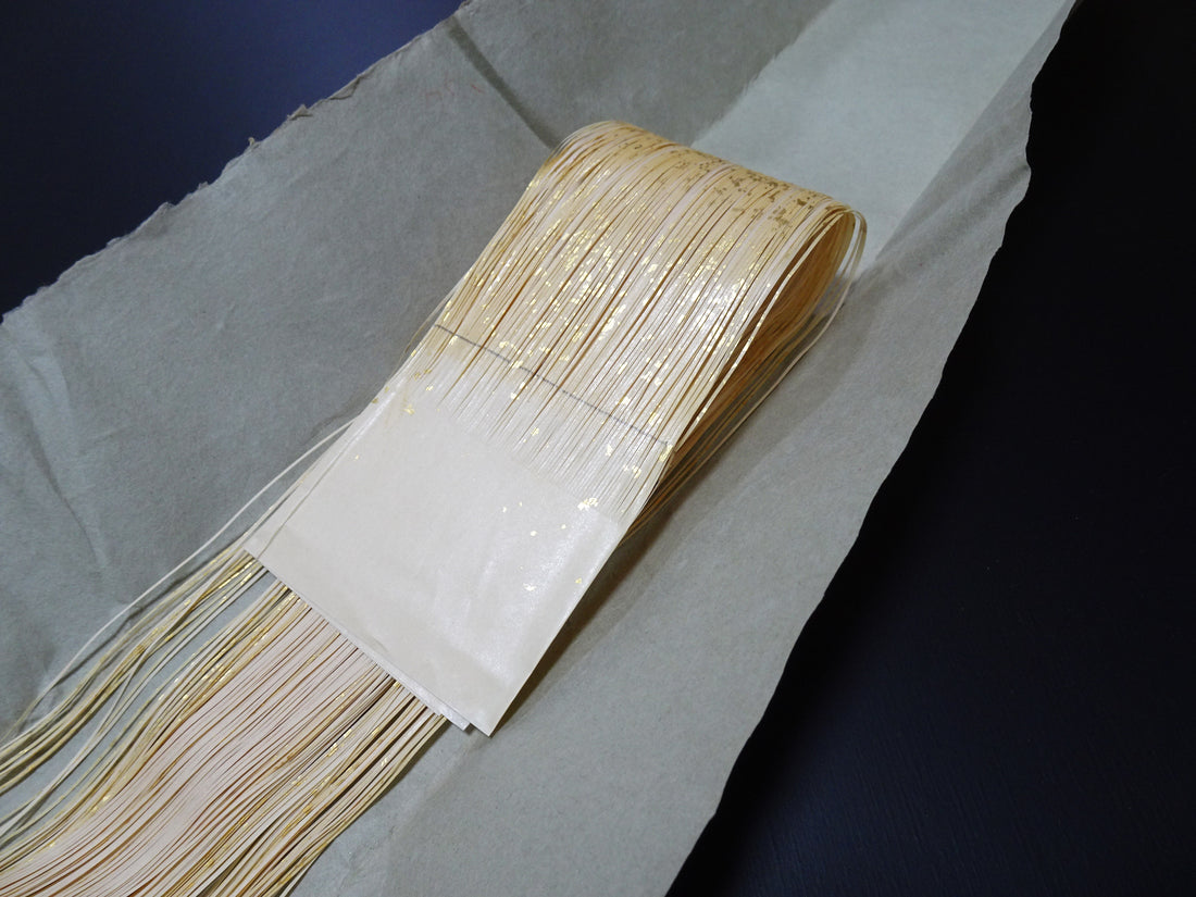 Super Rare Vintage Saga Nishiki Flat 24K Gold Leaf Kinsunago Thread – Premium Hira-haku, Traditional Japanese Textile Material 16010