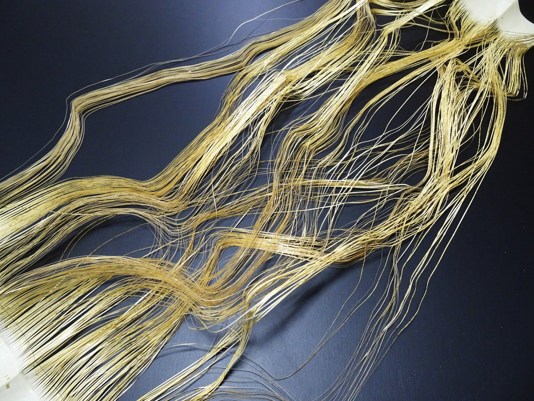 Super Rare Vintage Saga Nishiki Flat 24K Gold Leaf Kinsunago Thread – Premium Hira-haku, Traditional Japanese Textile Material 16010