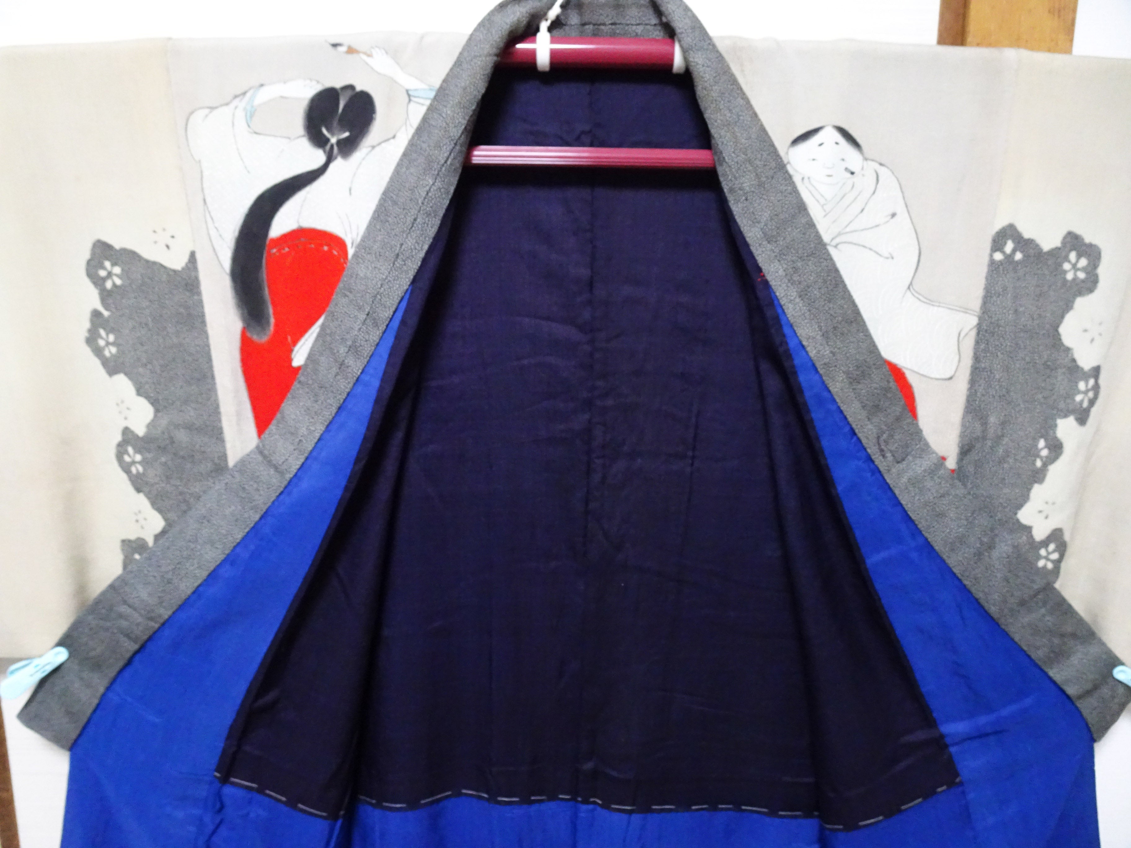 Antique Rare Edo–Meiji Men's Kimono with Yuna Bathhouse Scene 18104