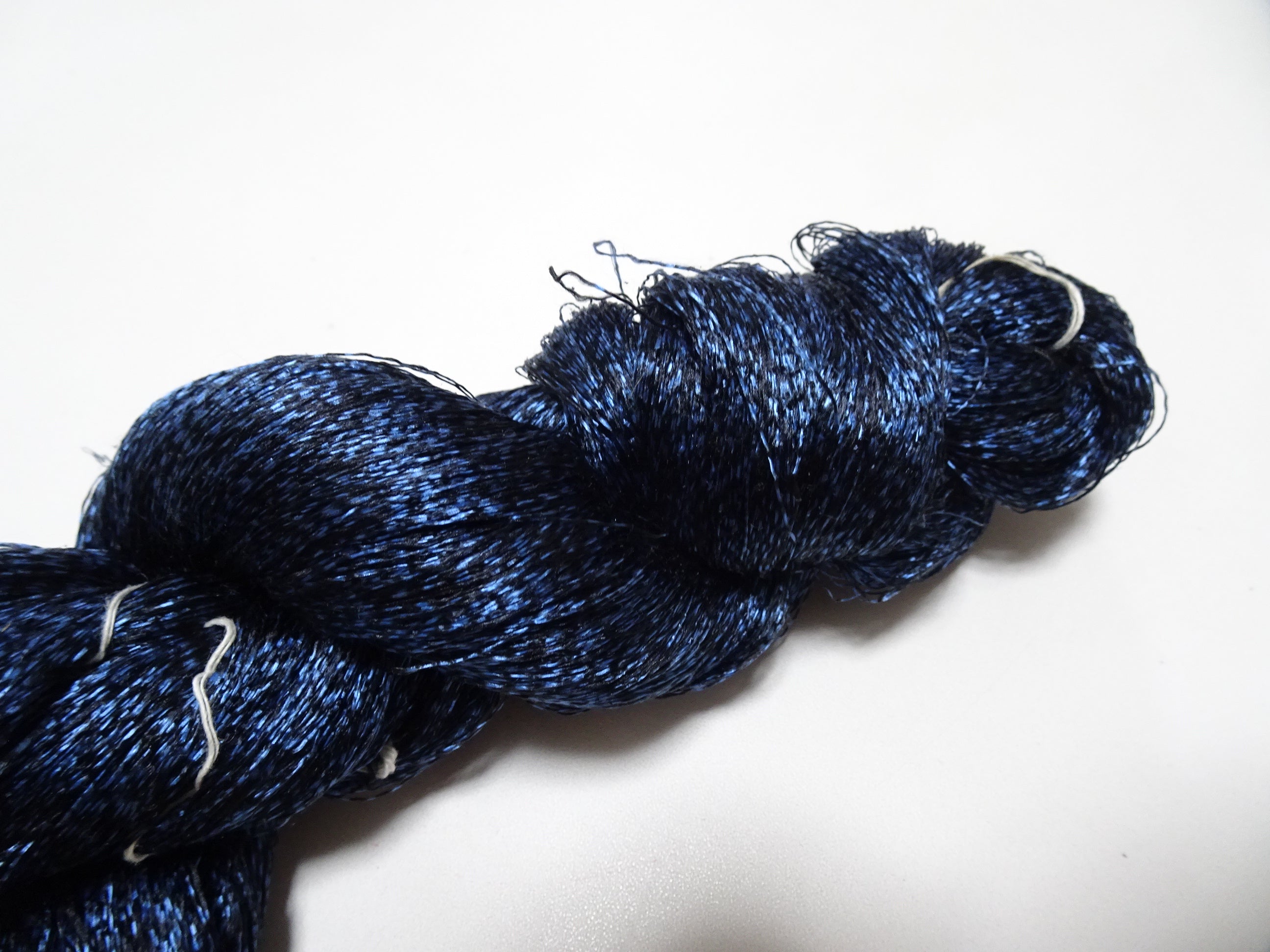 Japanese Vintage Super Rare Indigo Mud Dyeing Kasuri loose Twisted Silk Thread Embroidery & weave 13604
