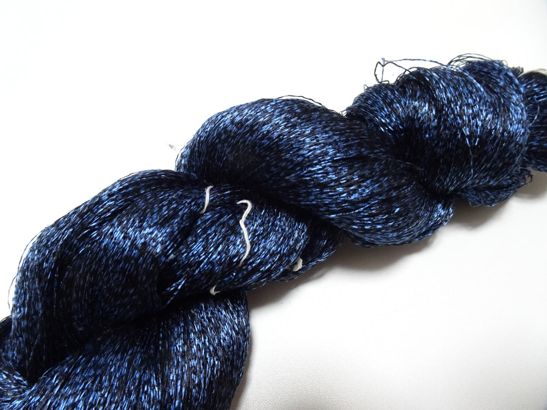 Japanese Vintage Super Rare Indigo Mud Dyeing Kasuri loose Twisted Silk Thread Embroidery & weave 13604