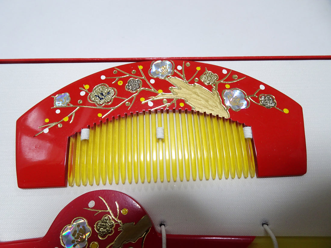 Japanese Vintage Resin Kanzashi Sets Urushi & Makie & Raden 15136