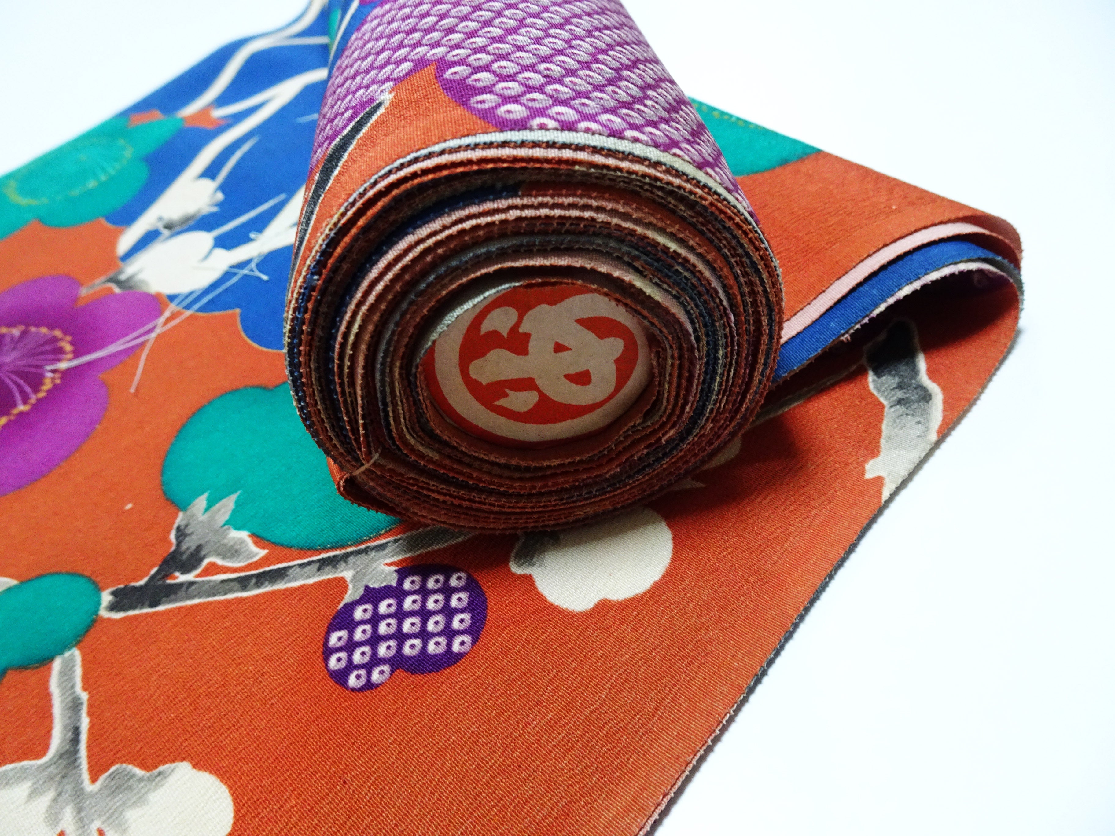 Japanese Rare Antique Japanese Kimono Fabric Bolt – Taisho to Early Showa Era, Hand-Dyed Plum Blossom Design, Deadstock  16012