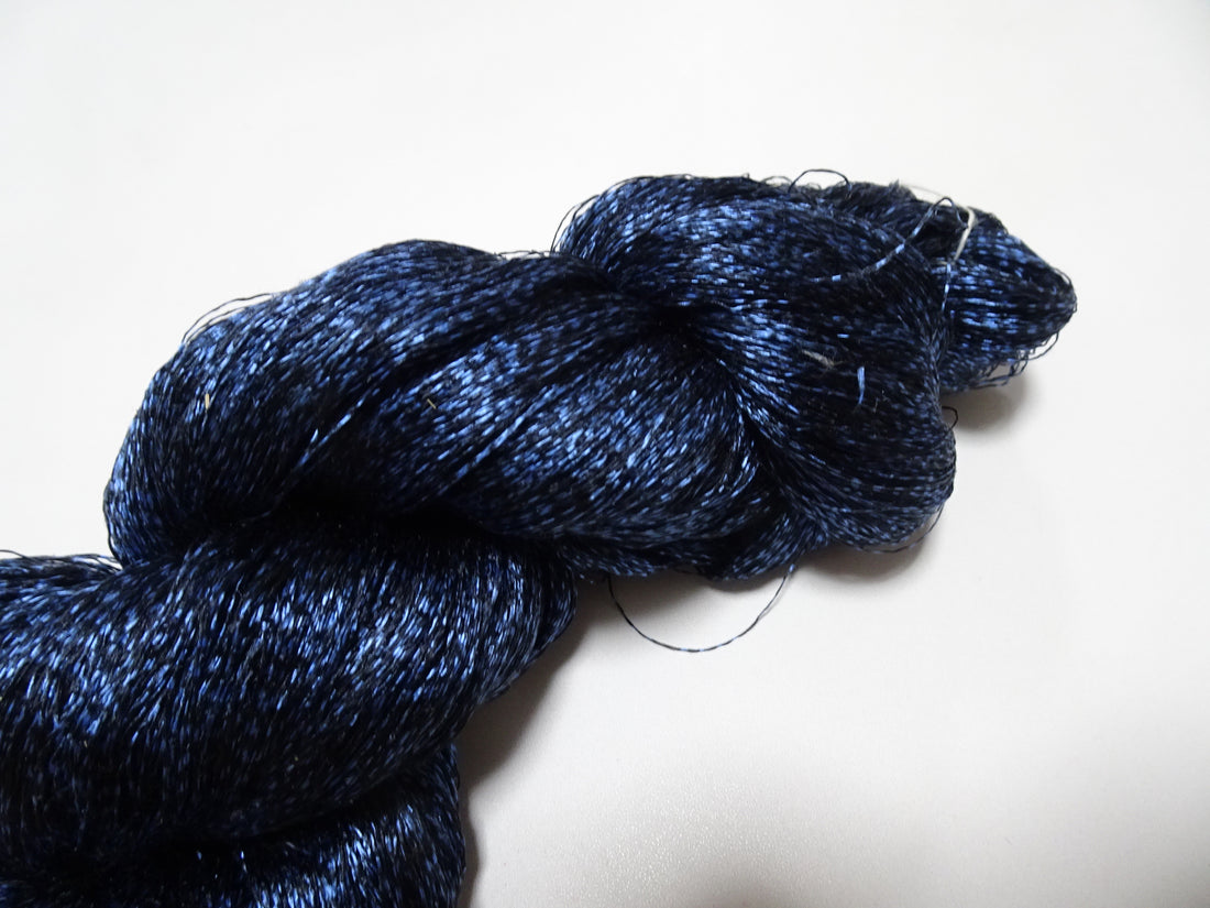 Japanese Vintage Super Rare Indigo Mud Dyeing Kasuri loose Twisted Silk Thread Embroidery & weave 13607