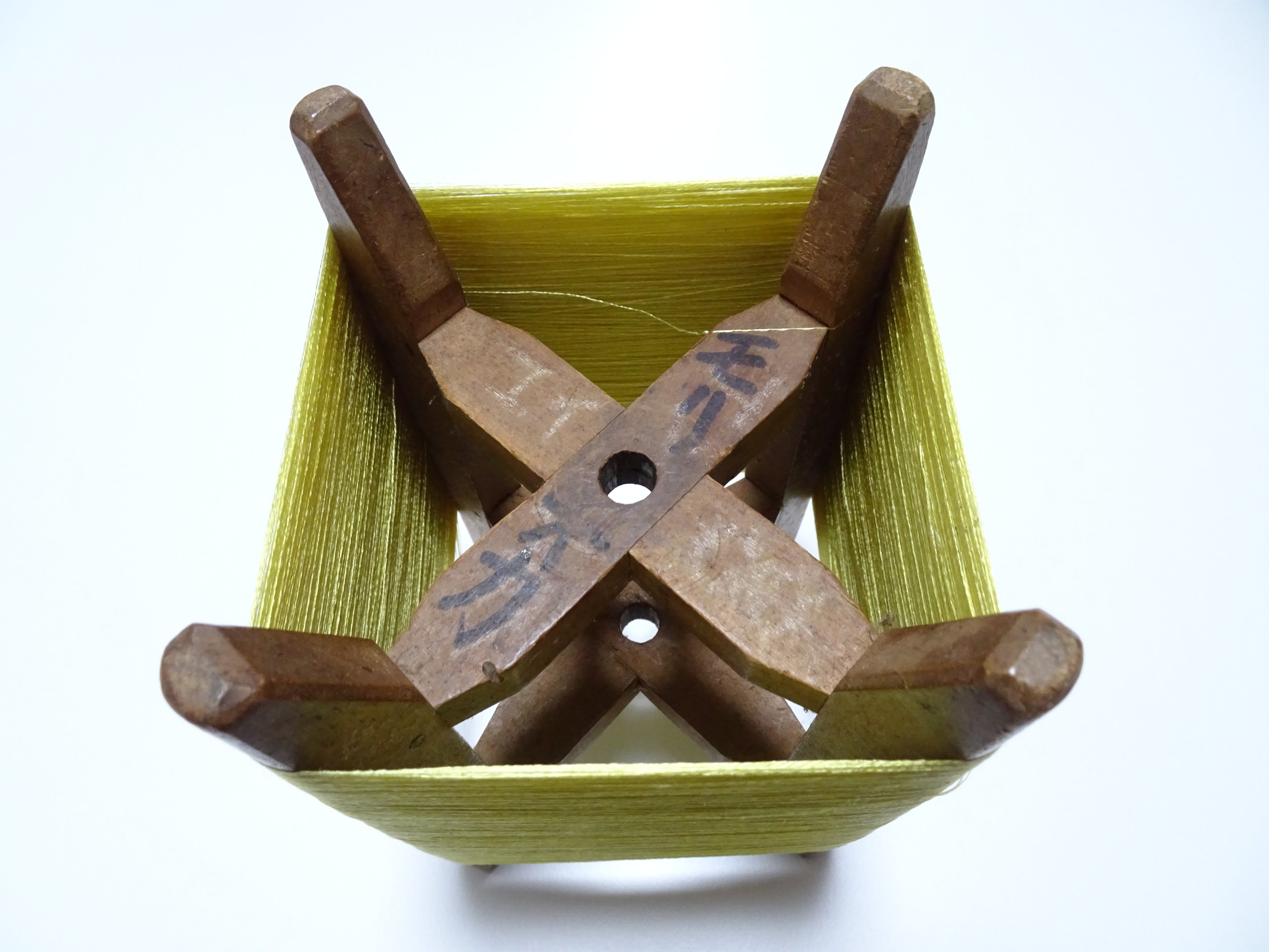 Japanese Vintage Wooden Spool & Silk Thread Embroidery 17995