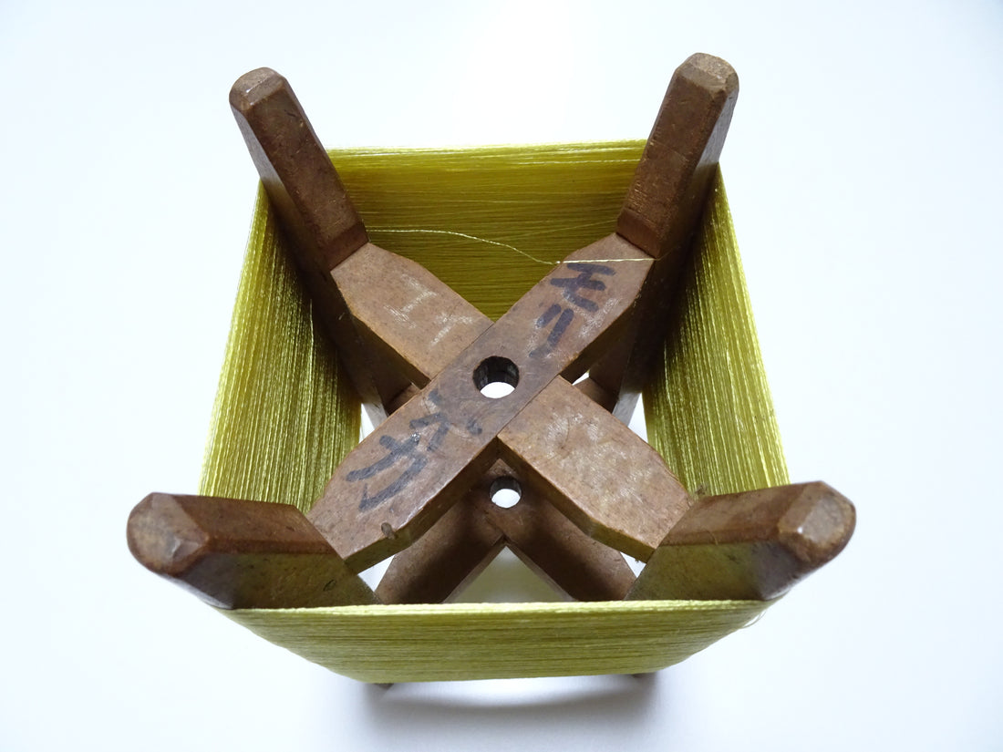 Japanese Vintage Wooden Spool & Silk Thread Embroidery 17995