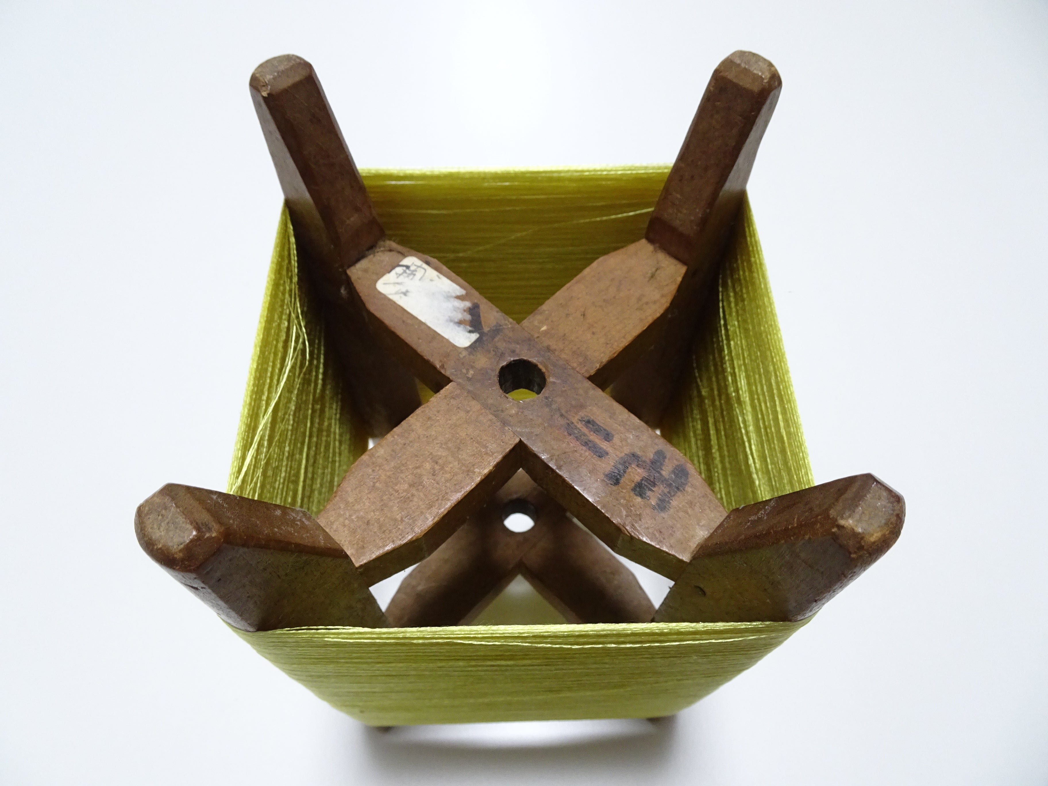Japanese Vintage Wooden Spool & Silk Thread Embroidery 17995