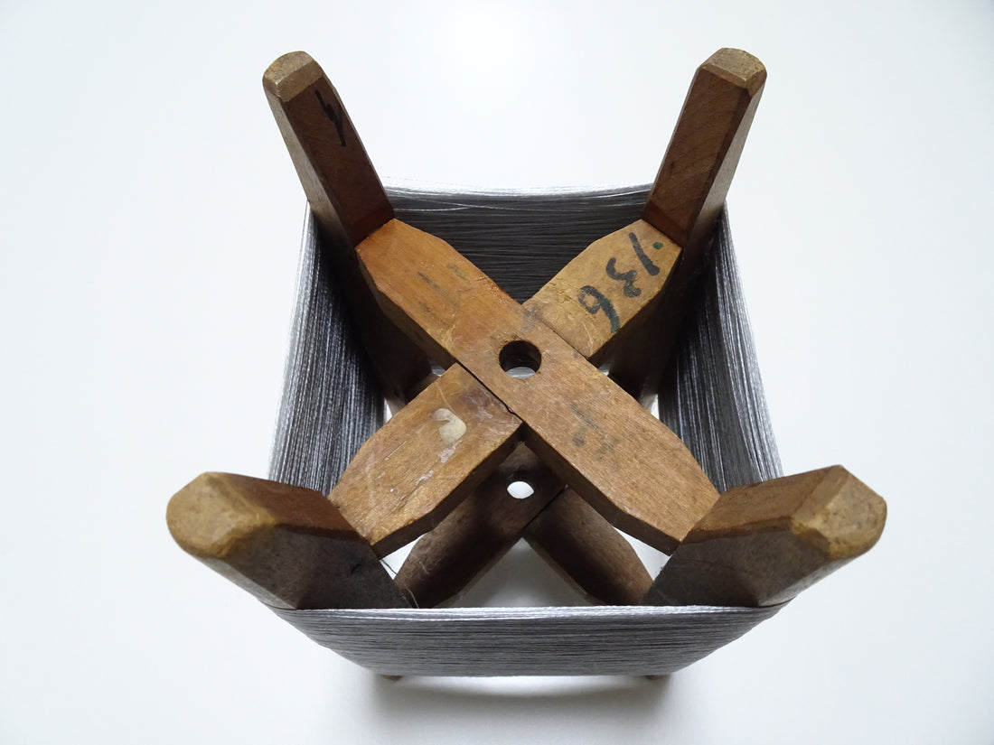 Japanese Vintage Wooden Spool & Silk Thread Embroidery 17996
