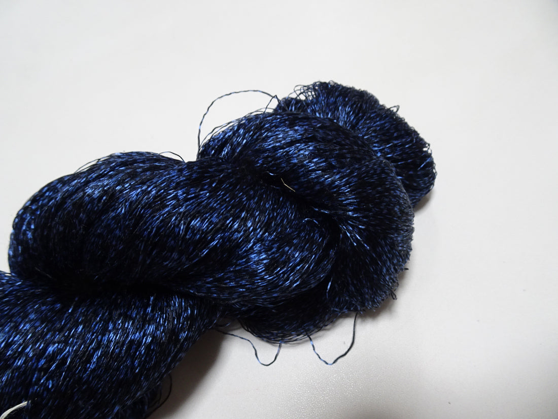 Japanese Vintage Super Rare Indigo Mud Dyeing Kasuri loose Twisted Silk Thread Embroidery & weave 13609