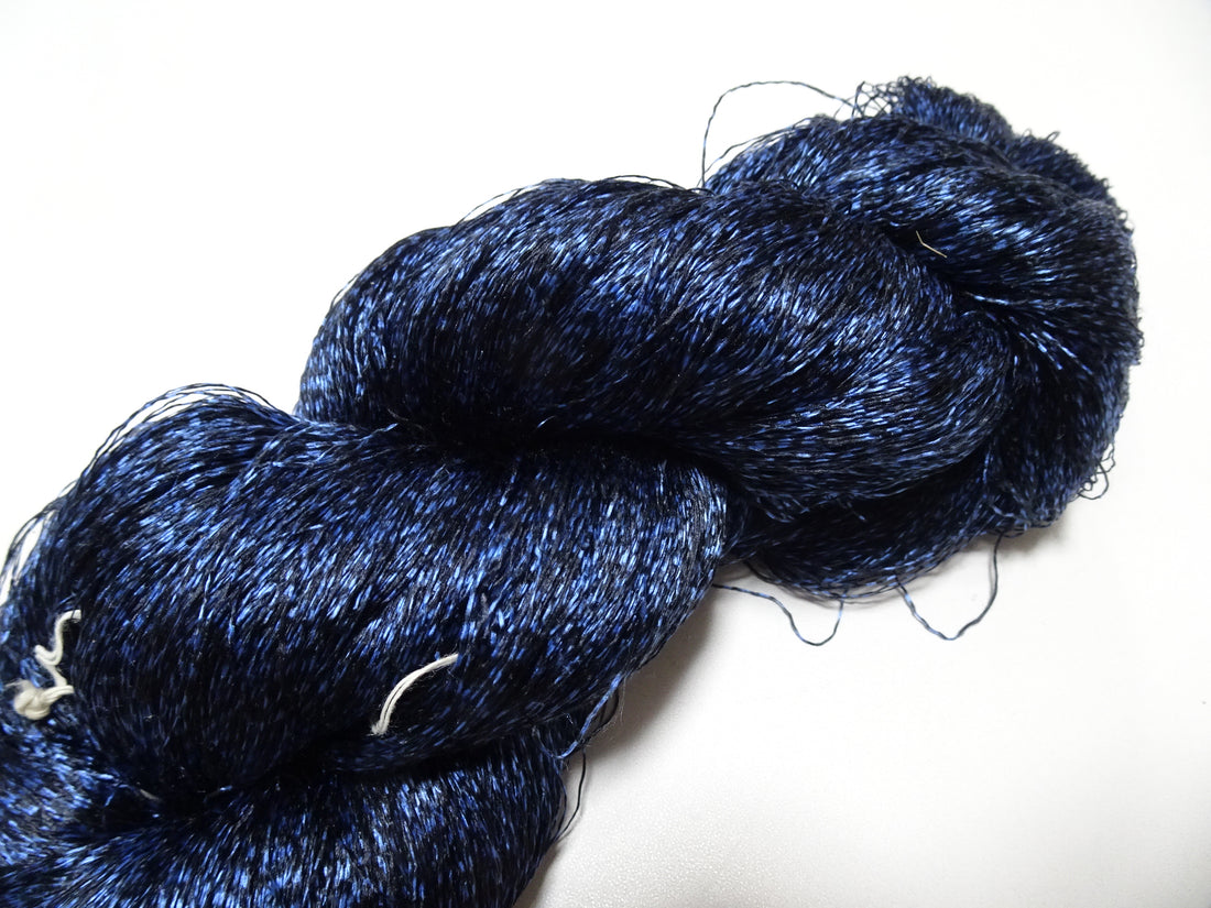 Japanese Vintage Super Rare Indigo Mud Dyeing Kasuri loose Twisted Silk Thread Embroidery & weave 13609