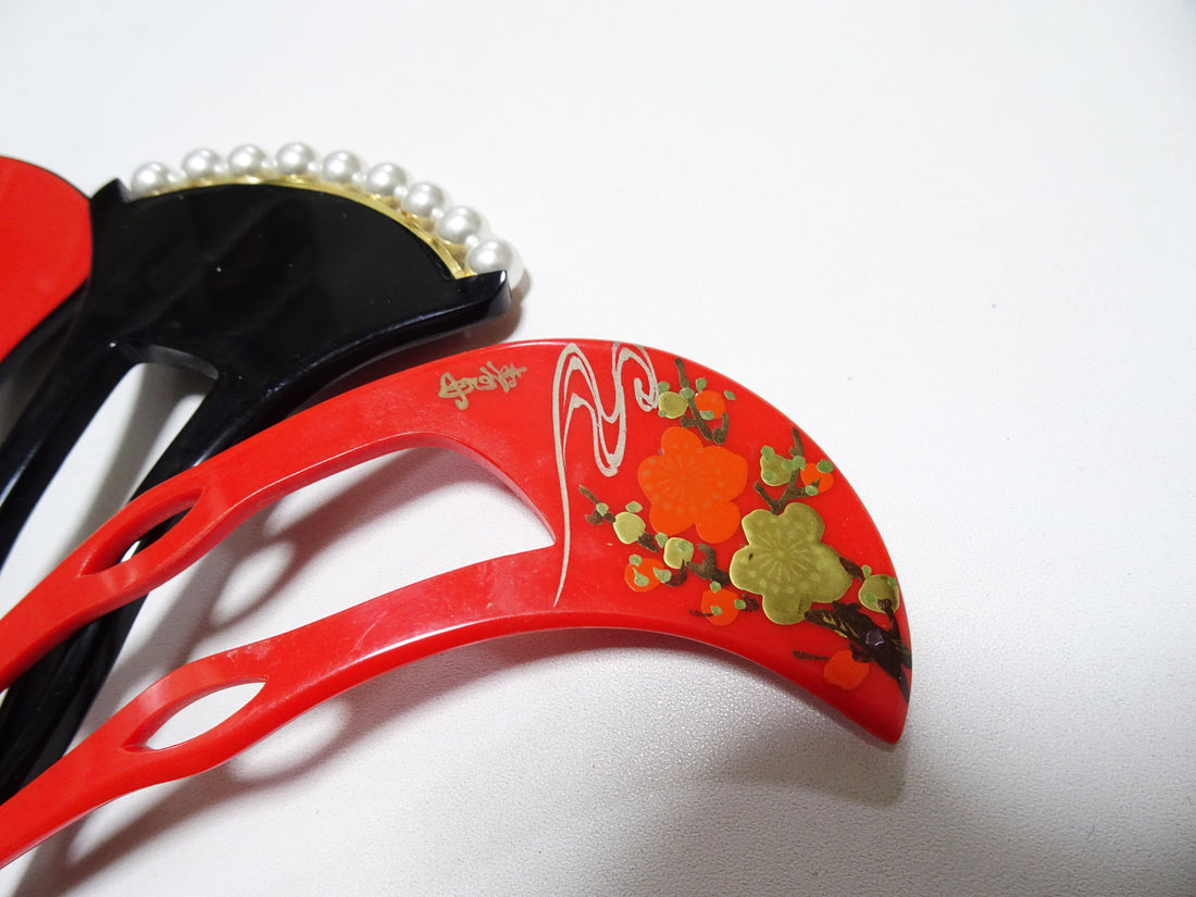 Japanese Vintage  Resin Kanzashi sets Makie 15140