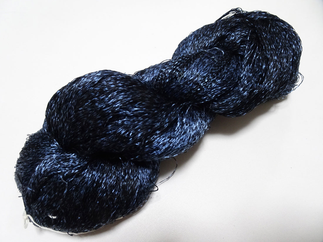 Japanese Vintage Super Rare Indigo Mud Dyeing Kasuri loose Twisted Silk Thread Embroidery & weave 13611