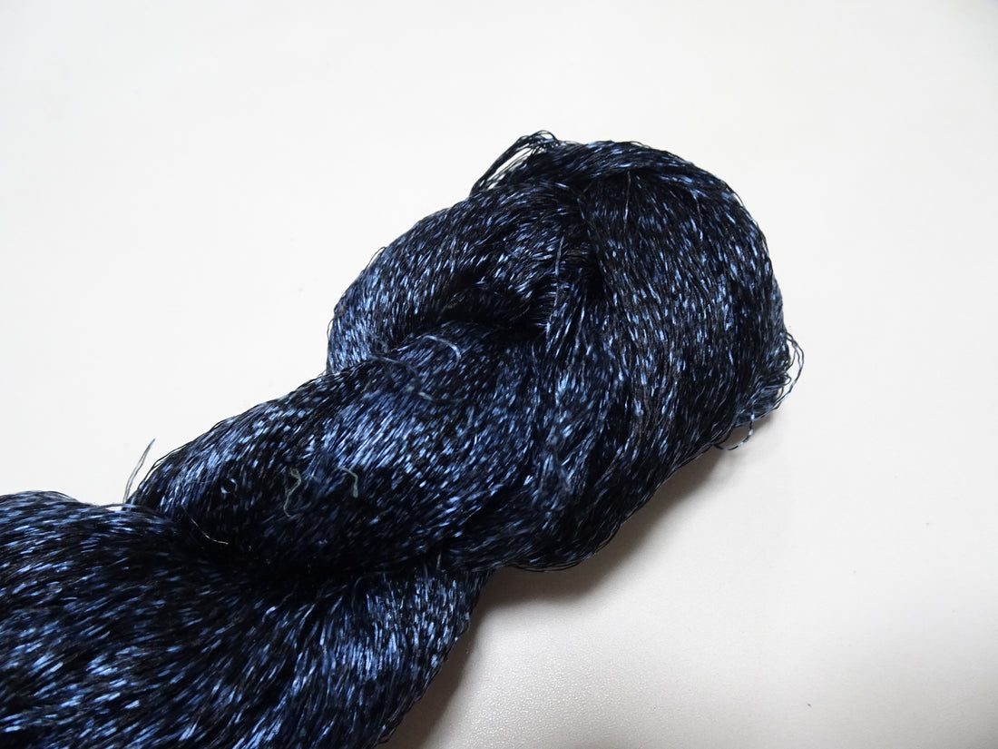 Japanese Vintage Super Rare Indigo Mud Dyeing Kasuri loose Twisted Silk Thread Embroidery & weave 13611
