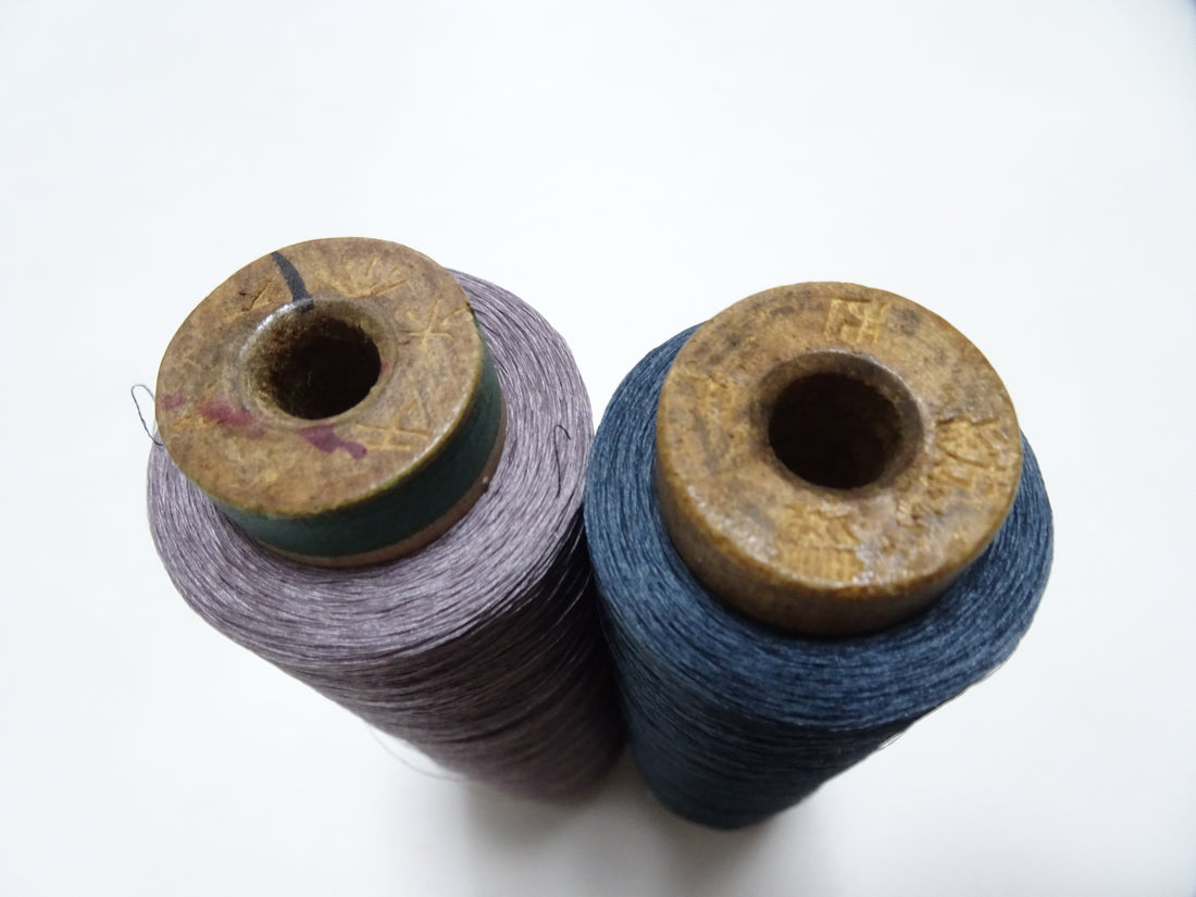 Japanese Vintage Silk Thread & Woodn Spool 2sets Embroidery 18730
