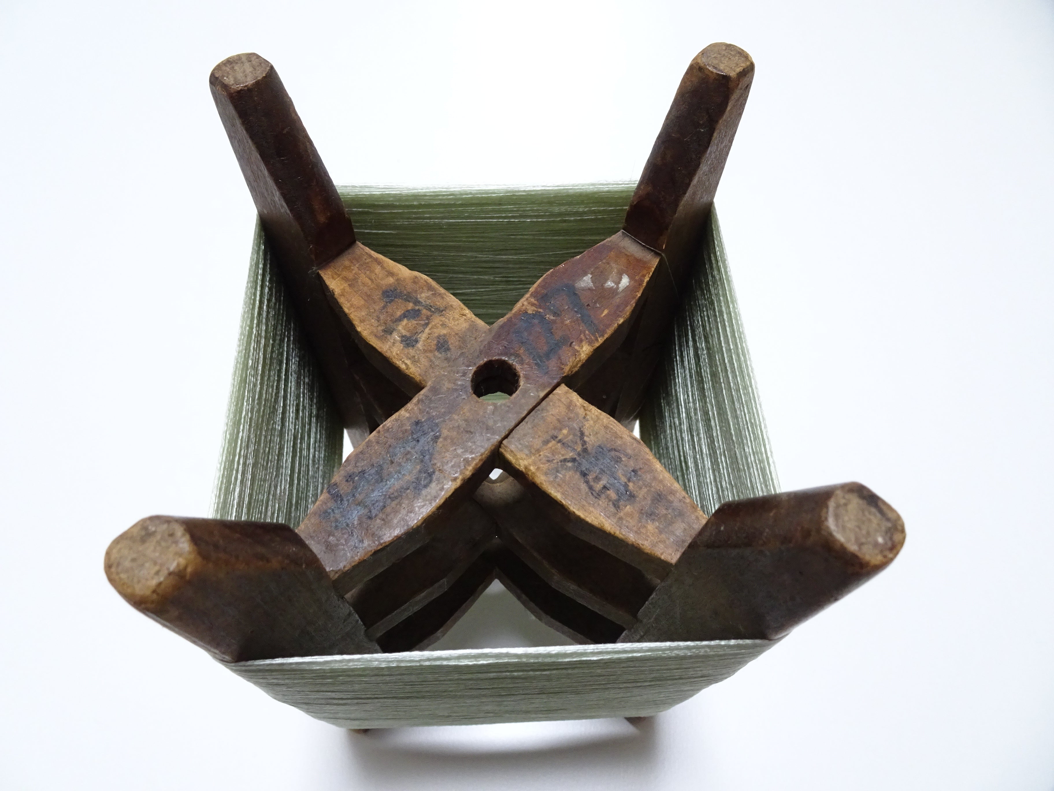 Japanese Vintage Wooden Spool & Silk Thread Embroidery 17999