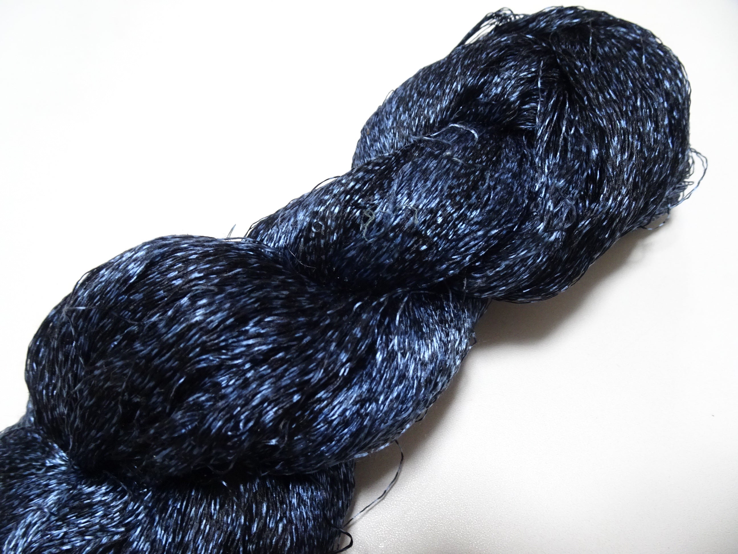 Japanese Vintage Super Rare Indigo Mud Dyeing Kasuri loose Twisted Silk Thread Embroidery & weave 13611