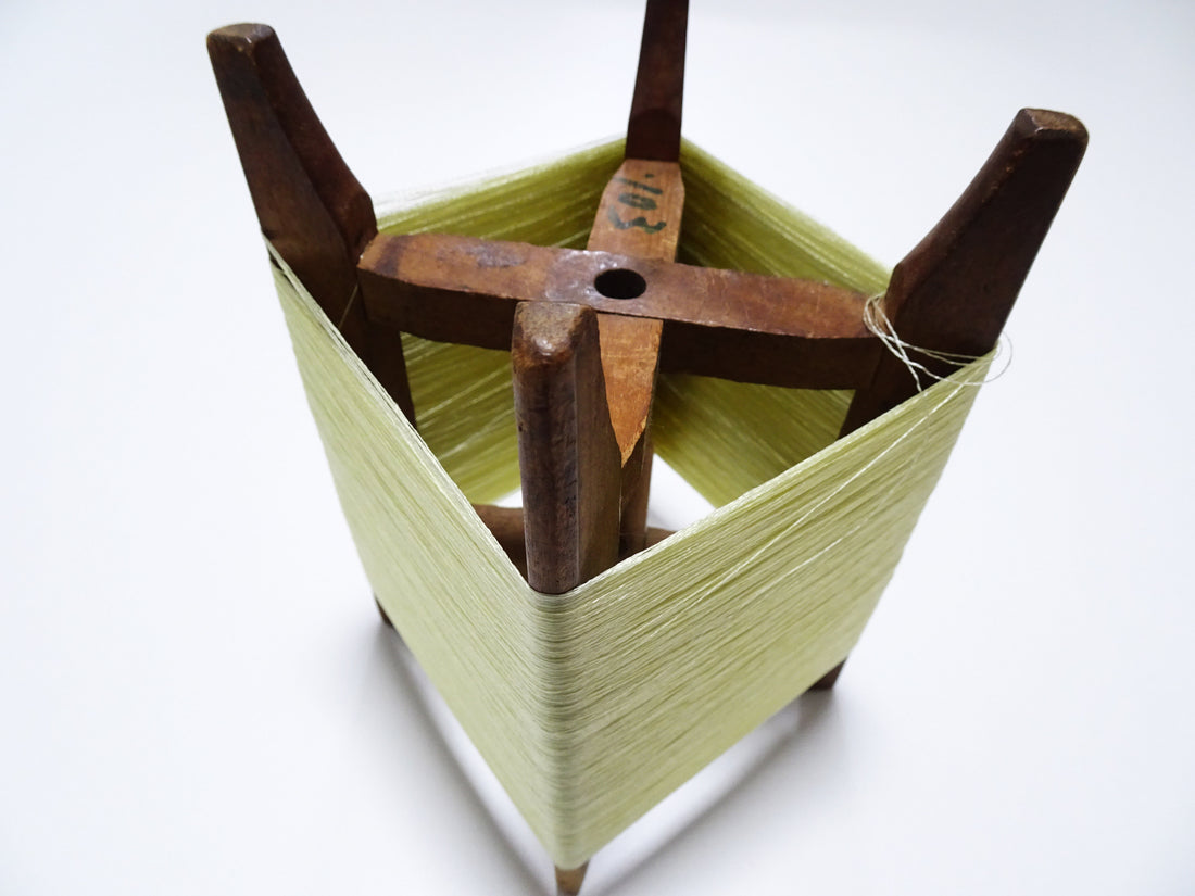 Japanese Vintage Wooden Spool & Silk Thread Embroidery 18000
