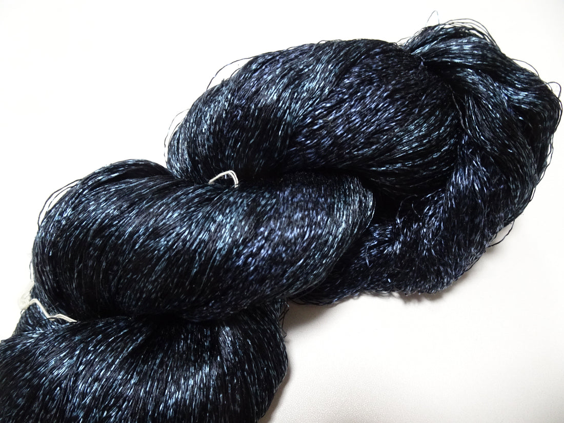 Japanese Vintage Super Rare Indigo Mud Dyeing Kasuri loose Twisted Silk Thread Embroidery & weave 13613