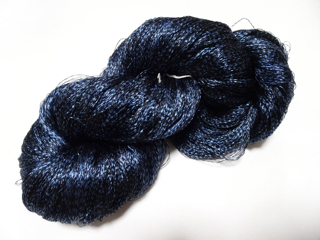 Japanese Vintage Super Rare Indigo Mud Dyeing Kasuri loose Twisted Silk Thread Embroidery & weave 13614