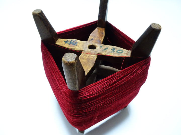 Japanese Vintage Wooden Spool & Silk Thread Embroidery 18002