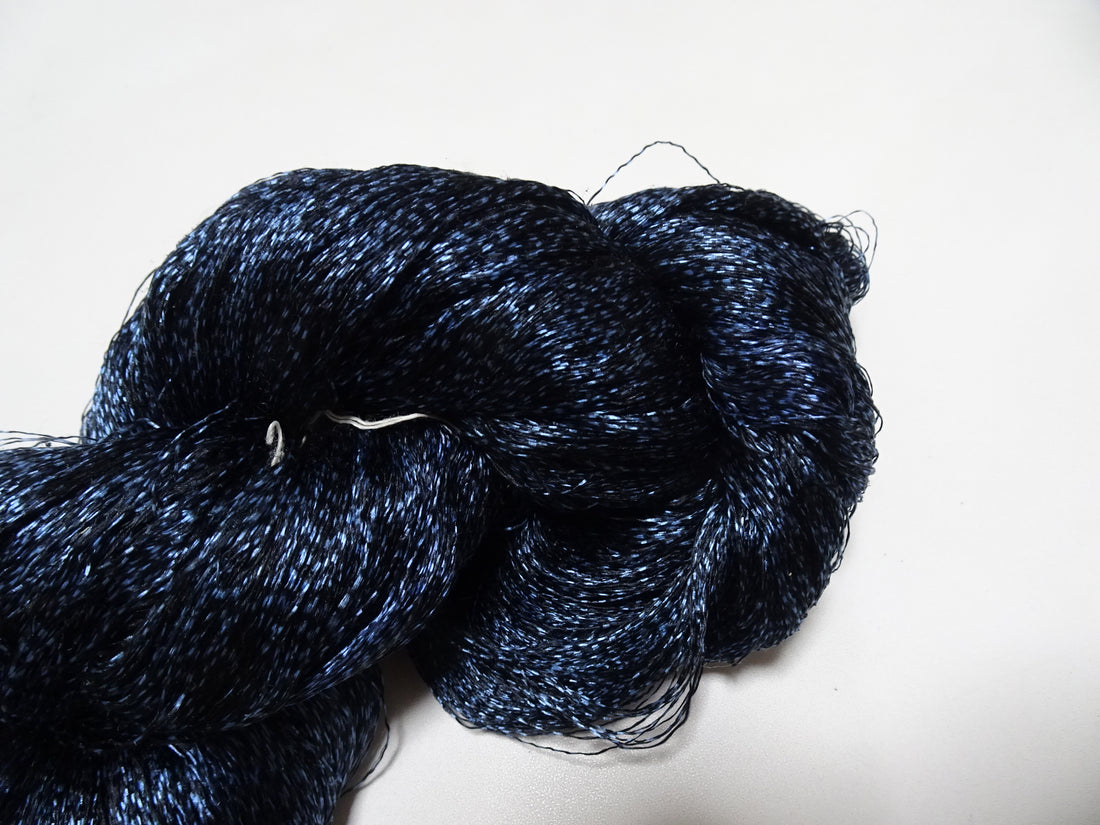 Japanese Vintage Super Rare Indigo Mud Dyeing Kasuri loose Twisted Silk Thread Embroidery & weave 13614