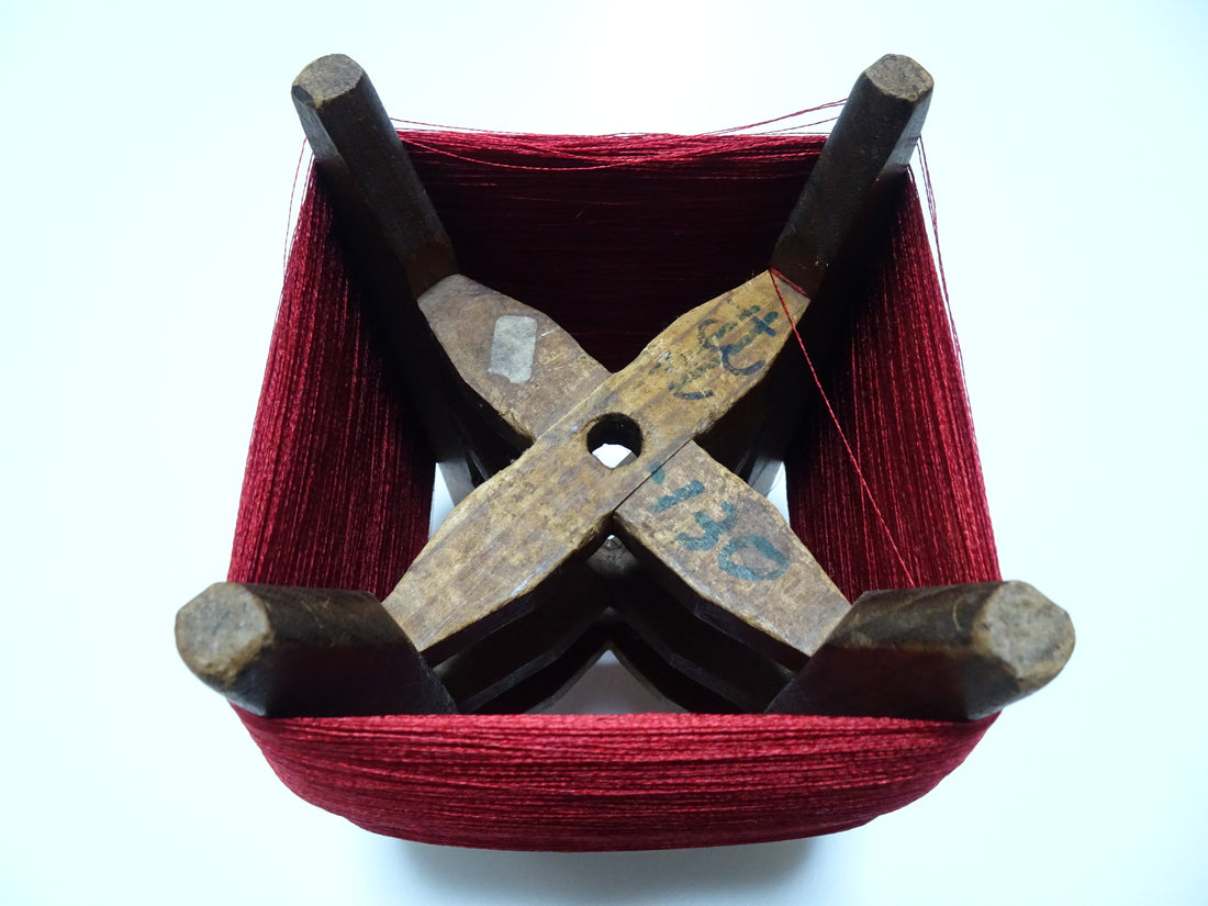 Japanese Vintage Wooden Spool & Silk Thread Embroidery 18002