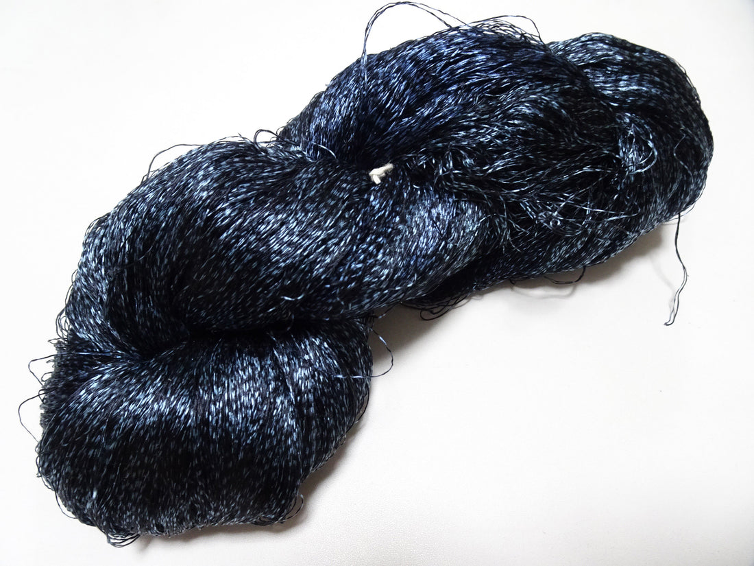 Japanese Vintage Super Rare Indigo Mud Dyeing Kasuri loose Twisted Silk Thread Embroidery & weave 13615