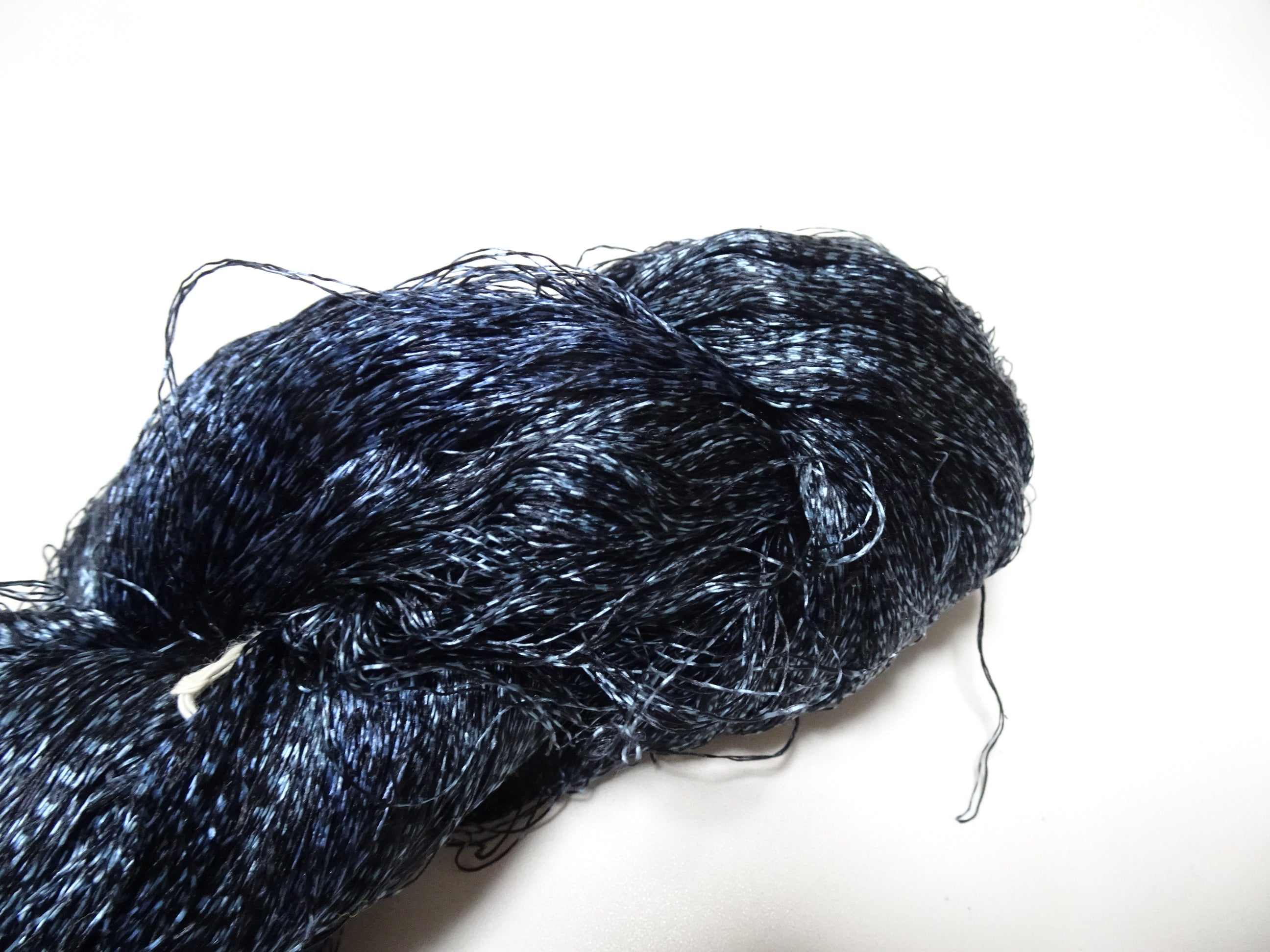 Japanese Vintage Super Rare Indigo Mud Dyeing Kasuri loose Twisted Silk Thread Embroidery & weave 13615