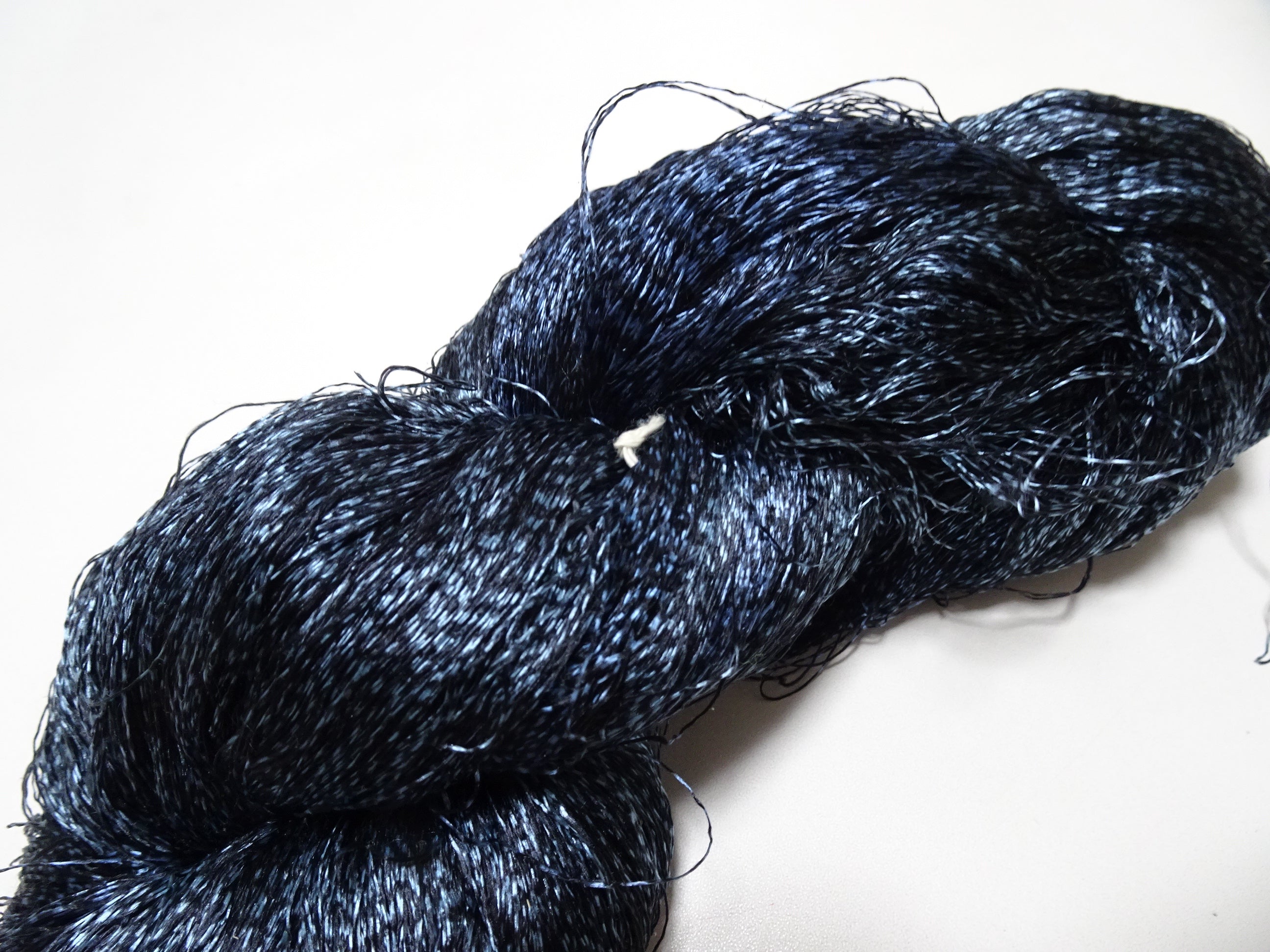 Japanese Vintage Super Rare Indigo Mud Dyeing Kasuri loose Twisted Silk Thread Embroidery & weave 13615