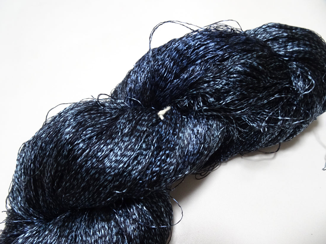 Japanese Vintage Super Rare Indigo Mud Dyeing Kasuri loose Twisted Silk Thread Embroidery & weave 13615