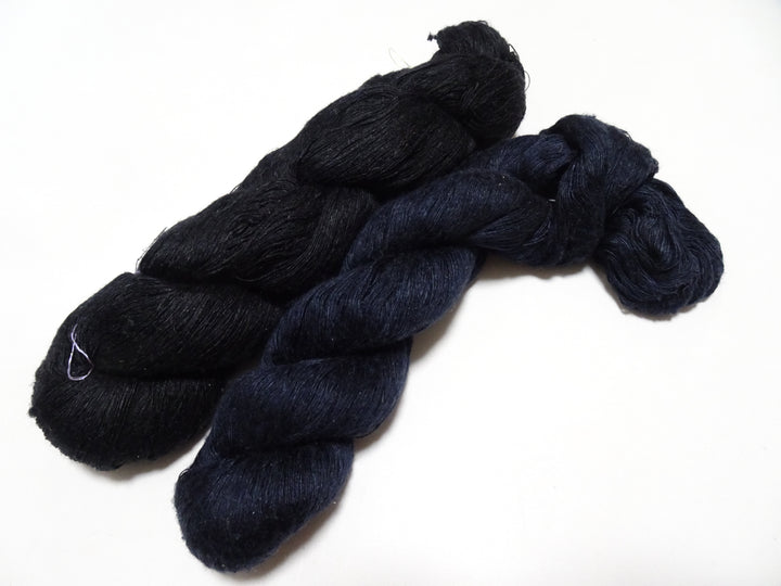 Japanese Vintage Mawata Tsumugi Fine Quality Silk Thread 2sets embroidery & Weave Black & Midnight Blue 17060