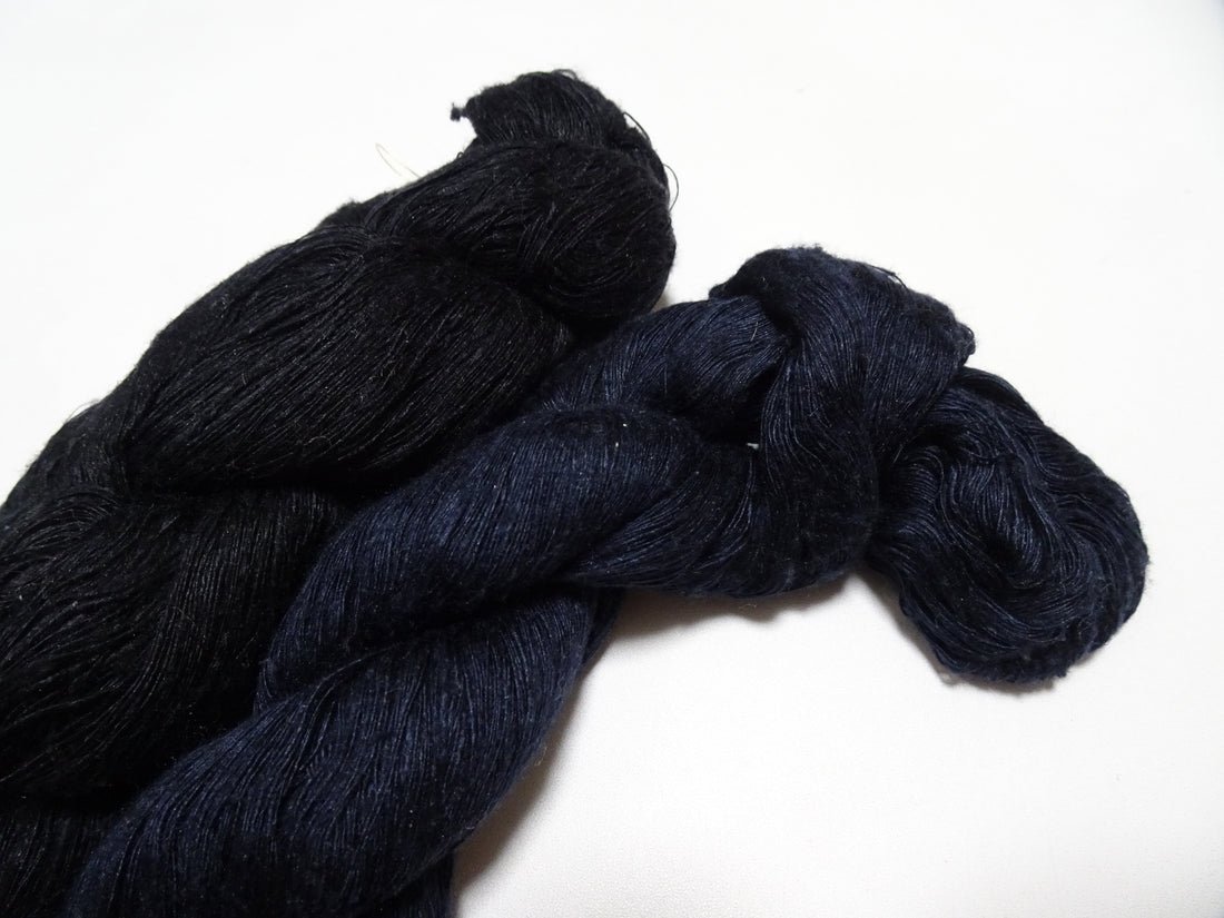 Japanese Vintage Mawata Tsumugi Fine Quality Silk Thread 2sets embroidery & Weave Black & Midnight Blue 17060